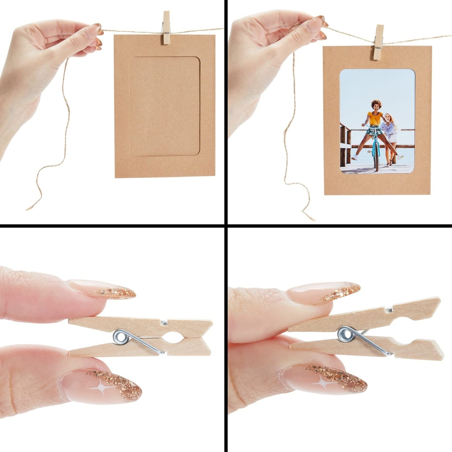 Juvale Paper Photo Frames Hanging Kit - 4x6, Brown, 50 Pack, Rustic Eclectic - Bulk Picture Frames & Photo String with Clips