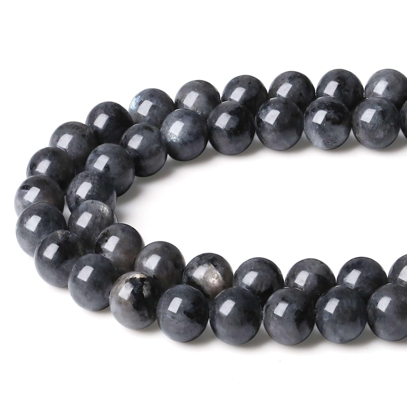 LAIDANLA Black Labradorite 8mm Natural Stone Beads Round Loose Gemstone Stone Beads for DIY Bracelet Necklace Earrings Jewelry Making Polishing Genuine Real Beading Crystal 96PCS 2 Strand 32"