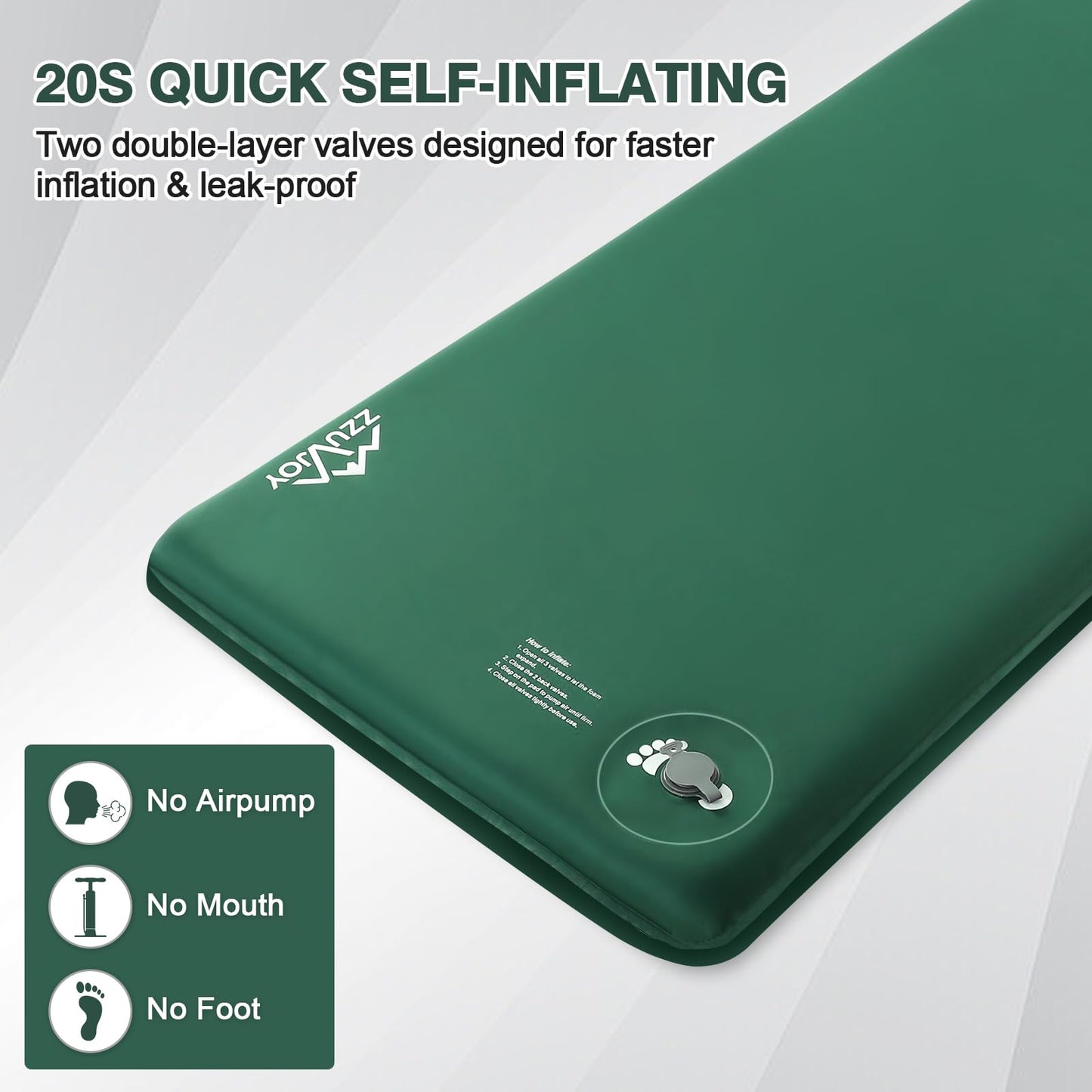 Zzuvjoy Memory Sleeping Pad, 3.1" Ultra-Thick Foam Sleeping Mats for Camping, 9.5 R-Value Insulated Self Inflating Sleeping Pad with Pillow, Camping Mattress Pad for Car Travel Tent
