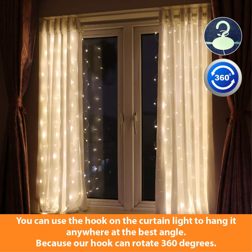 HXWEIYE Short Curtain Lights for Small Window, 3.3x5Ft Warm White Fairy Light with Timer & 8 Clips for Bedroom, Battery Powered 96Led String Light for Indoor Weddings Party Garden Wall Decor