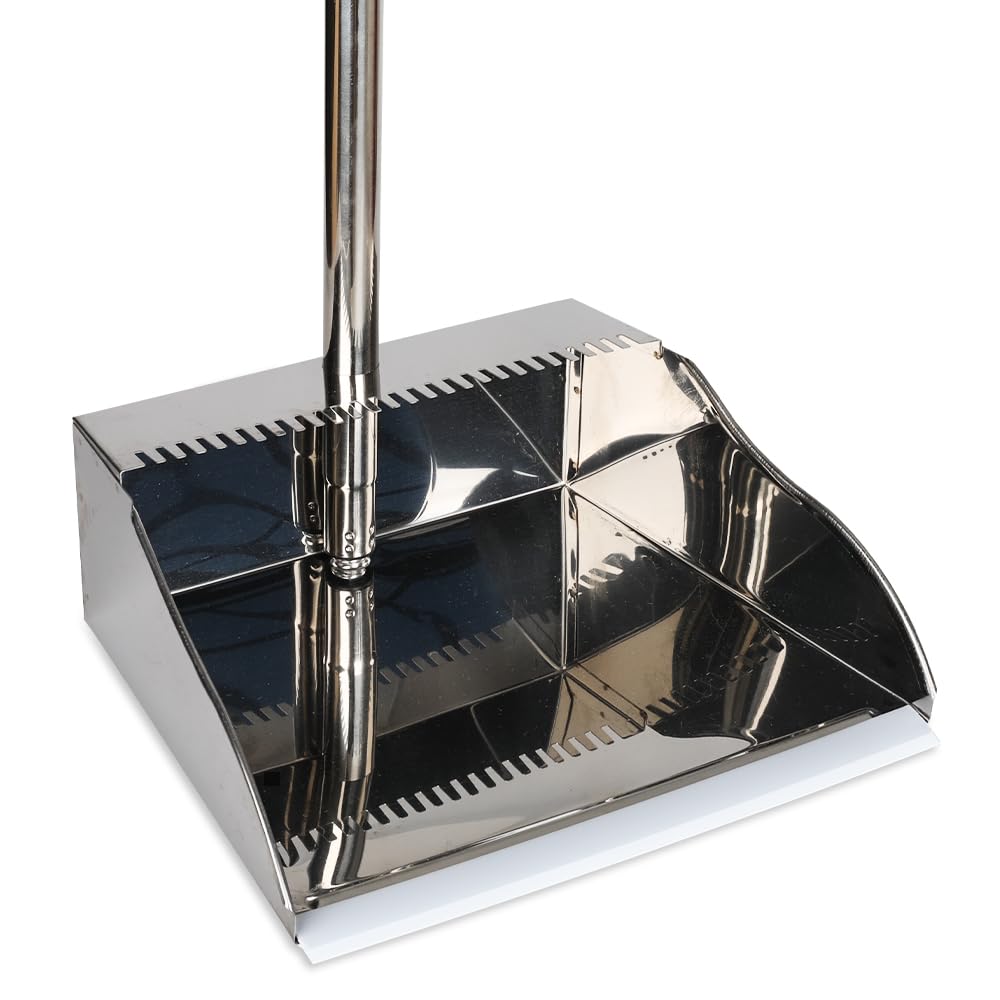Stainless Steel Dustpan Metal Dustpan with Handle Heavy Duty Dust Pan Upright Dust Pan for Home Office Lobby