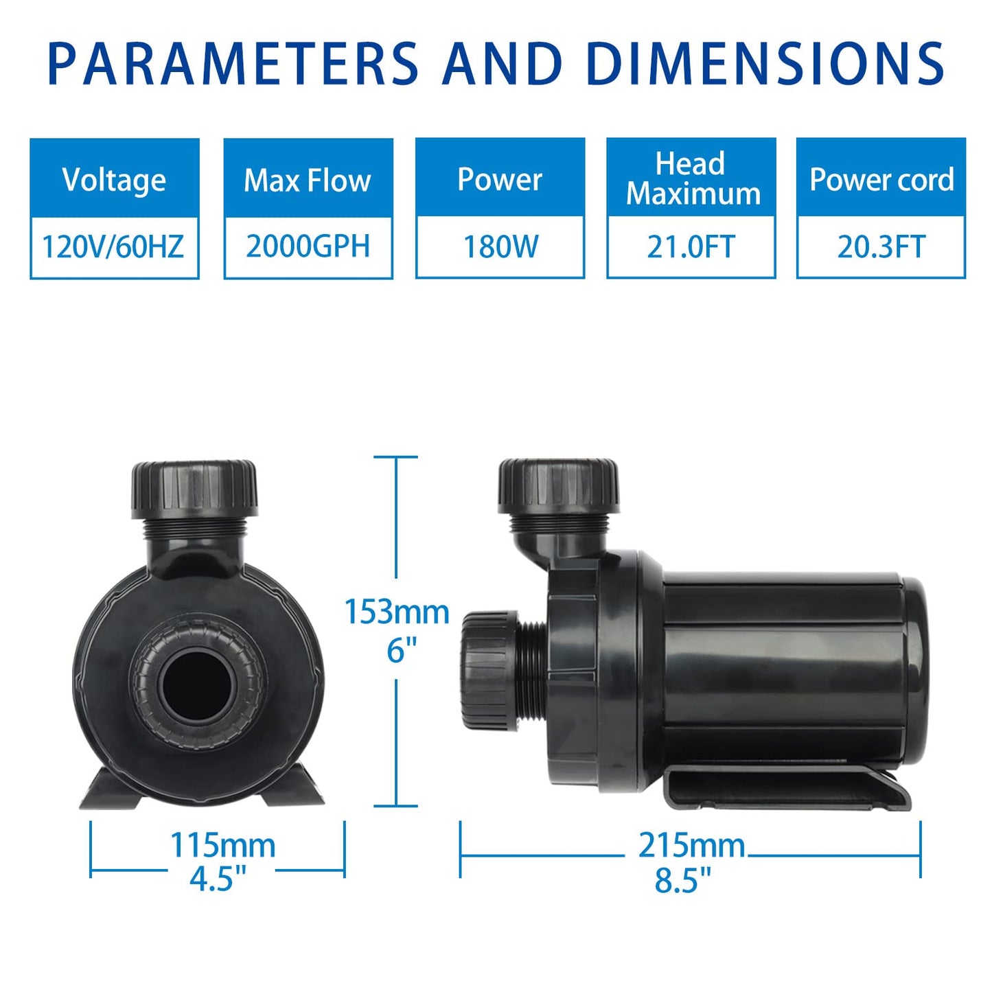 OYO WATER 2000GPH Pond Pumps Submersible Outdoor Inline Pump Pond High Head Water Pump for Garden Waterfall Fountain Water Circulation Pump for Koi Fish Pond