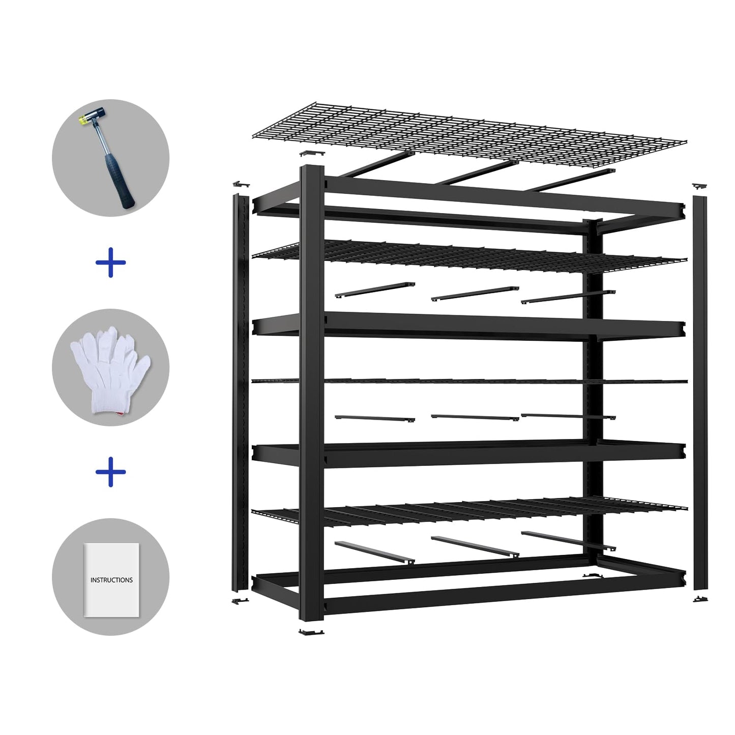 YWTA 71" Wx71 H Industrial Shelving,4000LBS Garage Storage Shelves,4 Tier Adjustable Metal Shelving,Heavy Duty Shelving for Factory, Garage,Warehouse,Barn (1)