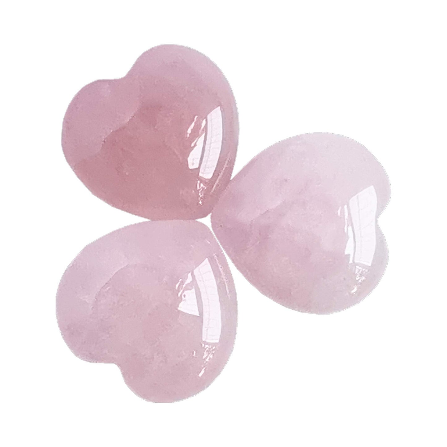 Bacatgem 3 Pcs Natural Rose Quartz Pocket Palm Thumb Healing Crystal Heart Love Worry Stones,1 inches Reiki Balancing Crystal and Healing Stones