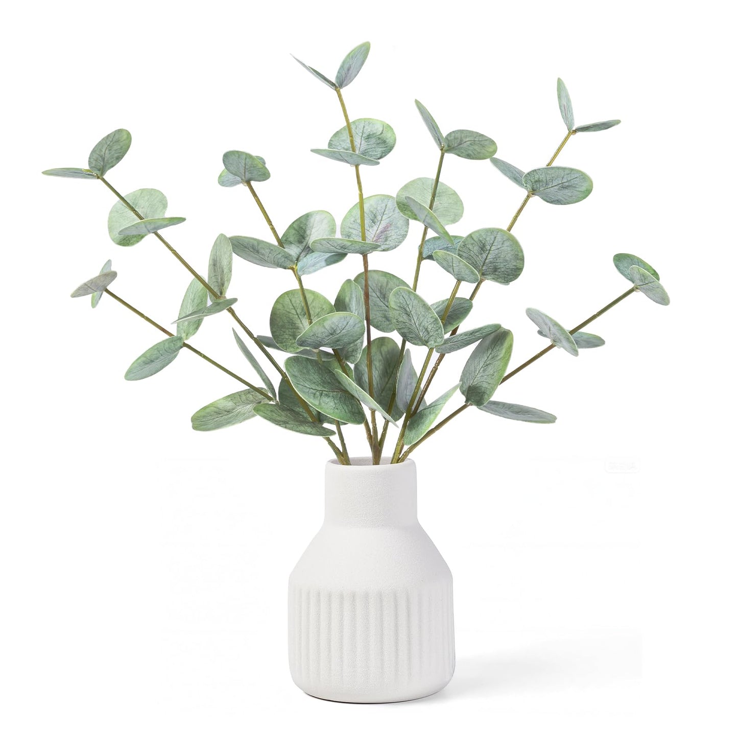 FIACO Artificial Eucalyptus Stems in Ceramic Vase, 14" Fake Plants for Home Decor, Coffee Table Centerpiece Bathroom Shelf Dining Table Farmhouse Faux Greenery Plants Indoor Decorations