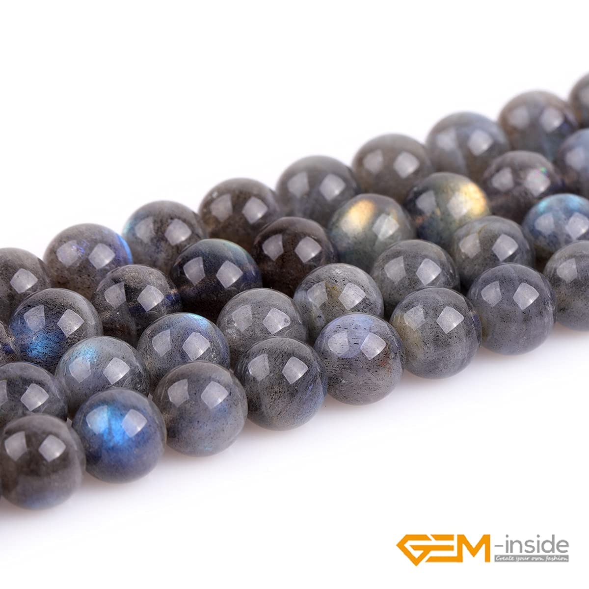 GEM-Inside Rainbow Flash Gray Labradorite Gemstone AAA Grade Natural 8mm Blue Crystal Energy Stone Power Beads for Jewelry Making 15"