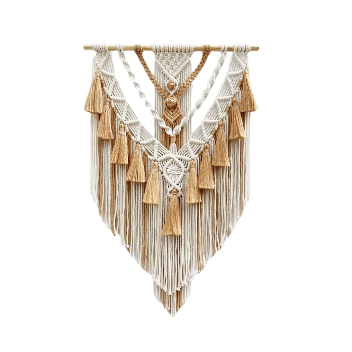 Boho Macrame Wall Hanging & Wall Decor, Cotton Handmade Tapestry with Tassel, Woven Macrame Wall Art for Decorating Bedroom Living Room Apartment Nursery (Brown)