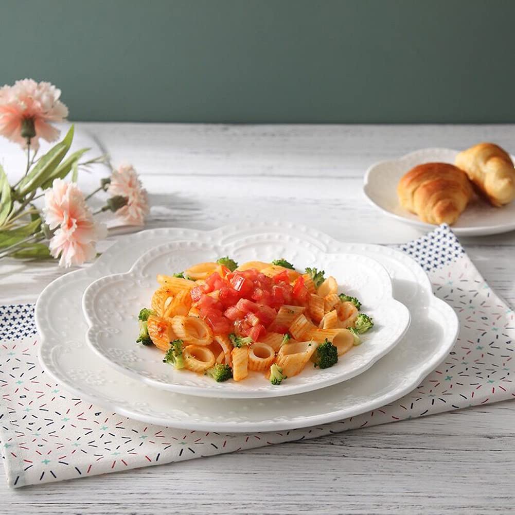 YBK Tech Elegant Round Embossed Lace Plate, Ceramic Serving Plate for Breakfast Afternoon Tea (White, 6-inch)