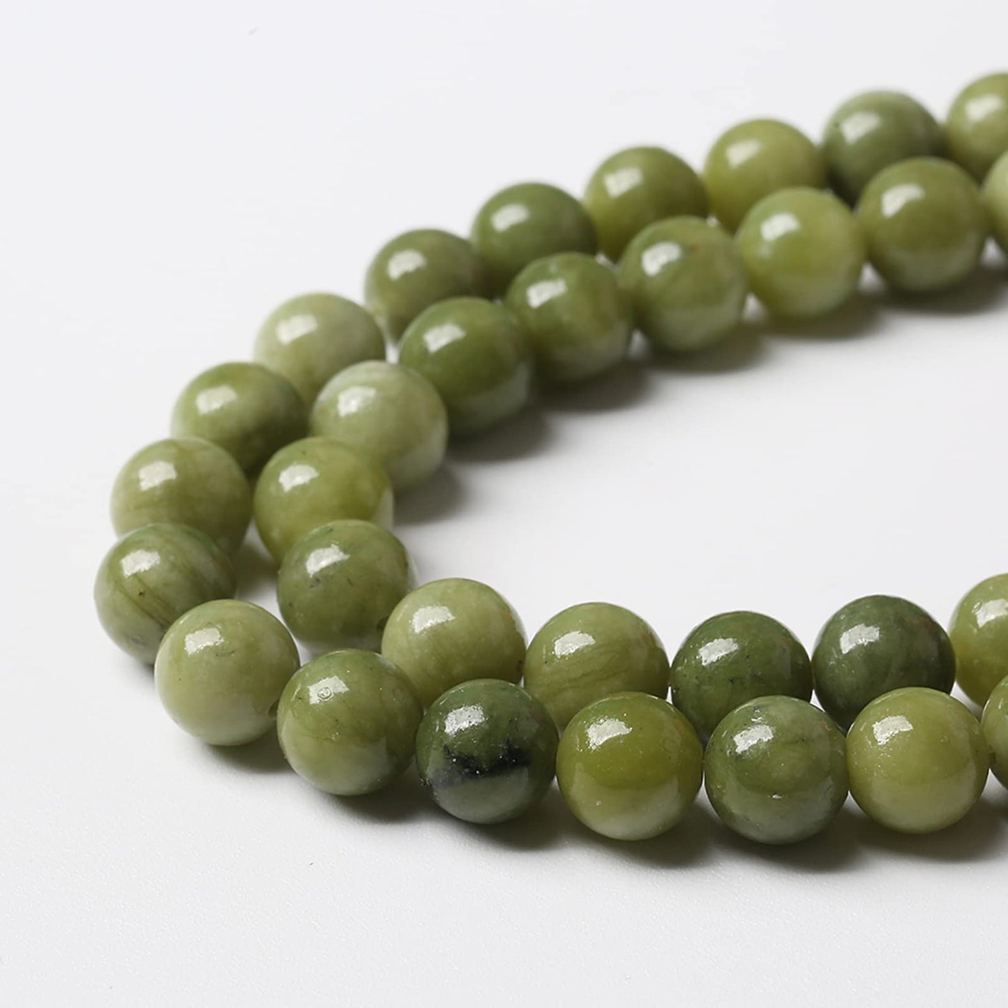 90PCS 8mm Natural Chinese Green Jade Beads Gemstone Round Loose Beads for Jewelry Making DIY Bracelet Necklace 32" 2 Strands