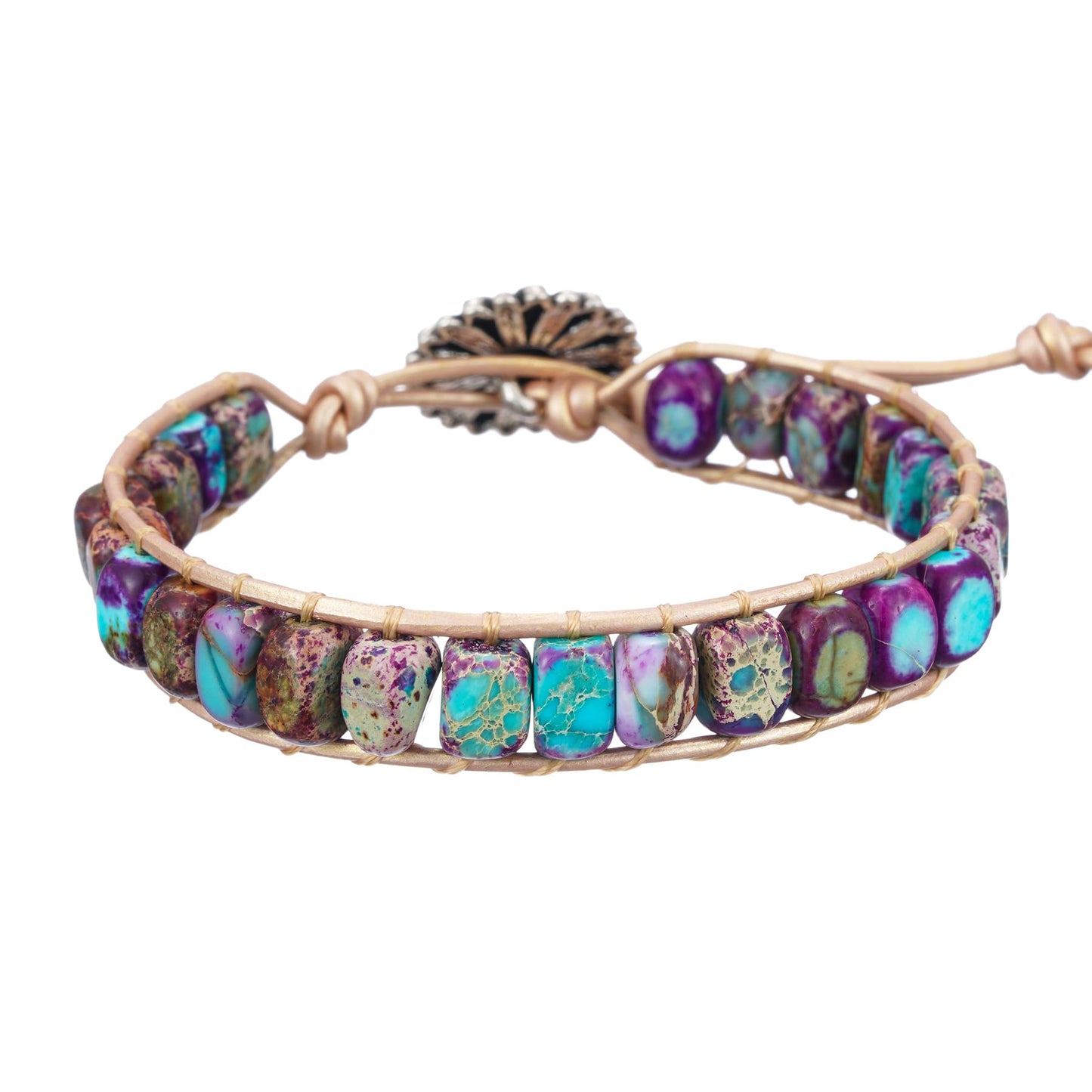 Plumiss Boho Handmade Purple Blue Imperial Jasper Bead Wrap Bracelet for Women Men
