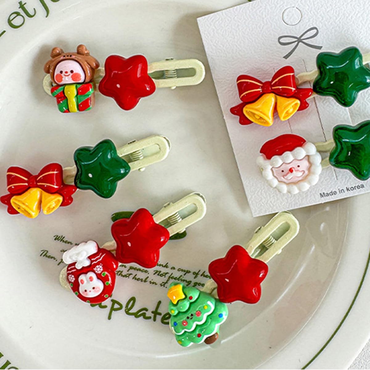 Christmas Hair Clips for Women 6Pcs Cute Hair Barrettes Cartoon Star Santa Claus Bell Gloves Fashion Accessories Xmas Tree Side clip Design Christmas Claw Clips for Women Holiday Party Hairs Decor