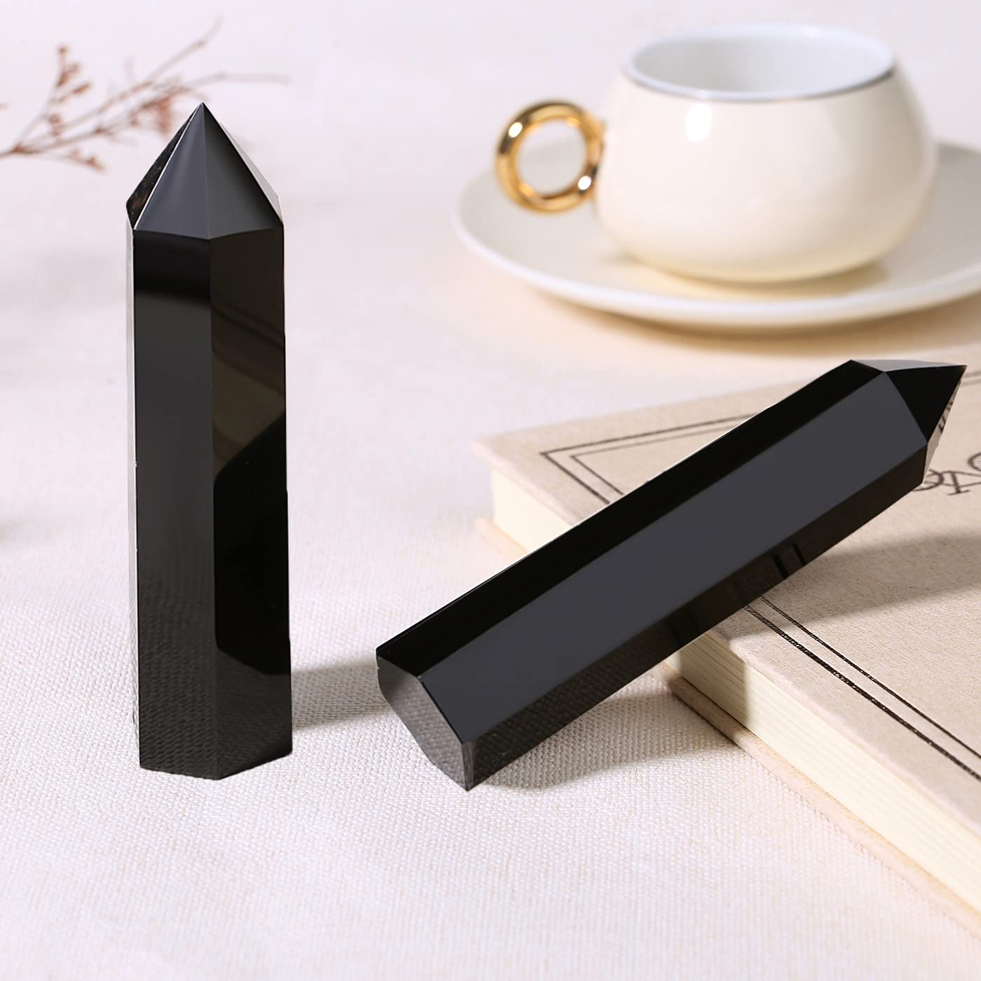 ZHIYUXI 3.7-4" Obsidian Crystals Wand Black Healing Crystals Tower Hexagonal Pointed 1 Pc Stone Large Crystals Reiki Energy Balancing Meditation Therapy Gemstones Decoration Gifts