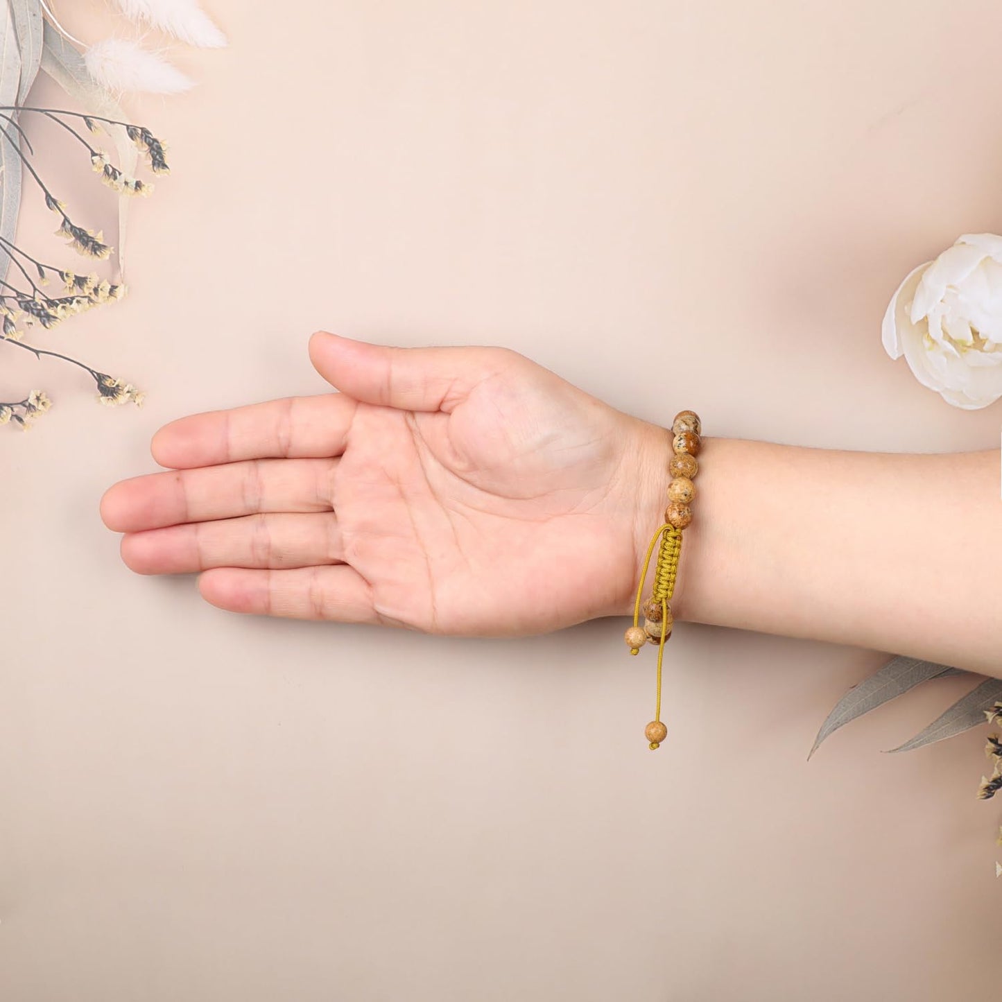 AD Beads Natural 8mm Gemstone Bracelets Healing Power Crystal Macrame Adjustable 7-9 Inch (Picture Jasper)