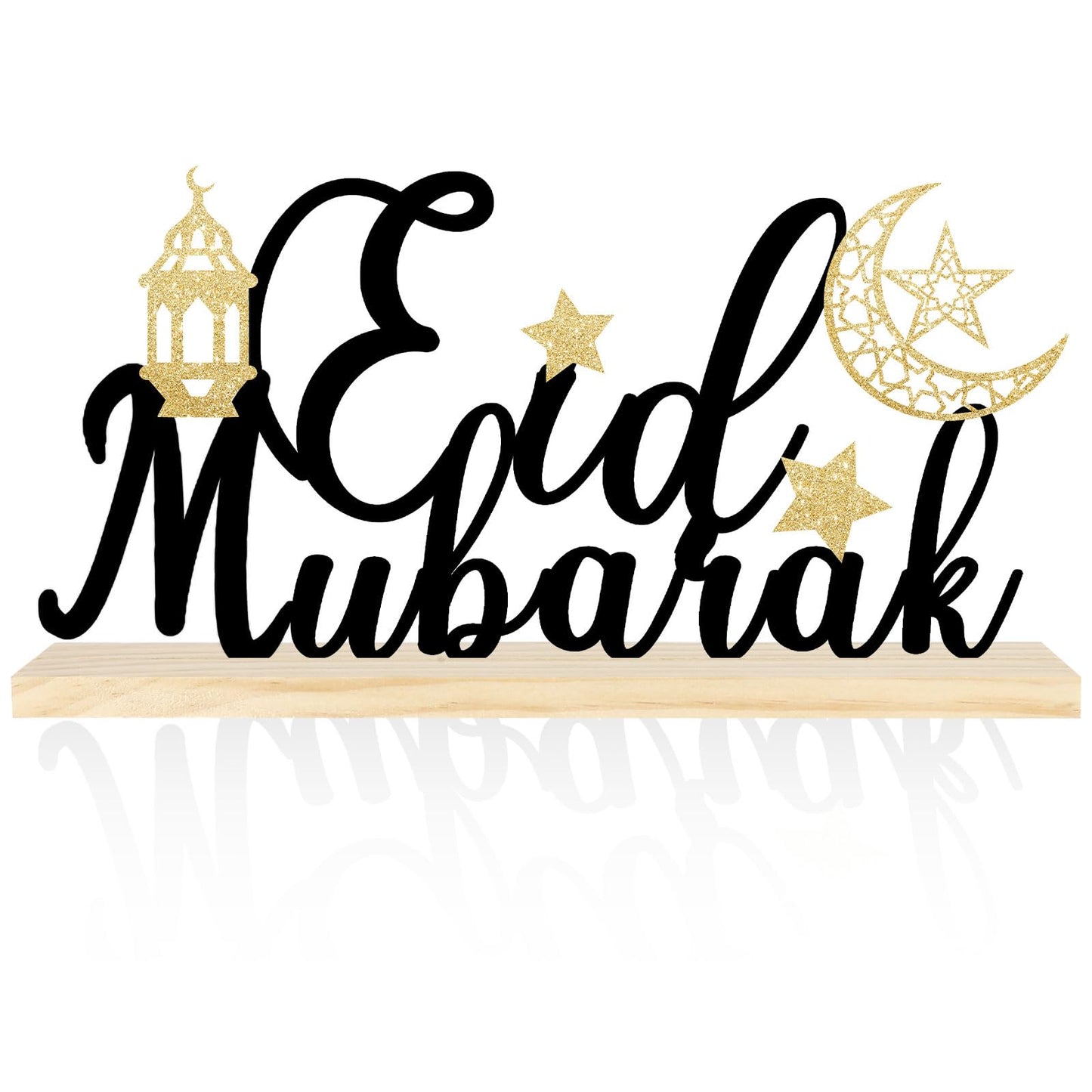 COCHIE Metal Eid Mubarak Sign, Ramadan Decorations for Home, Shelf, Mantel, Indoor, Moon Star Eid Decor, Eid Mubarak Ramadan Table Top Party Decoration (Eid)