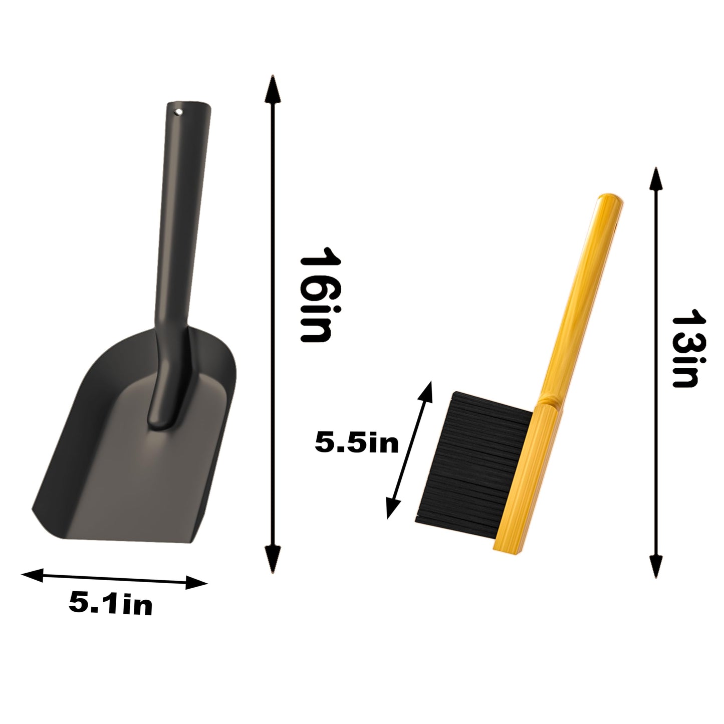 Kingson Fireplace Shovel Black Ash Shovel and Brush, Dustpan Set Small, Durable Steel, Set with Fireplace Dustpan and Brush, Coal Shovel