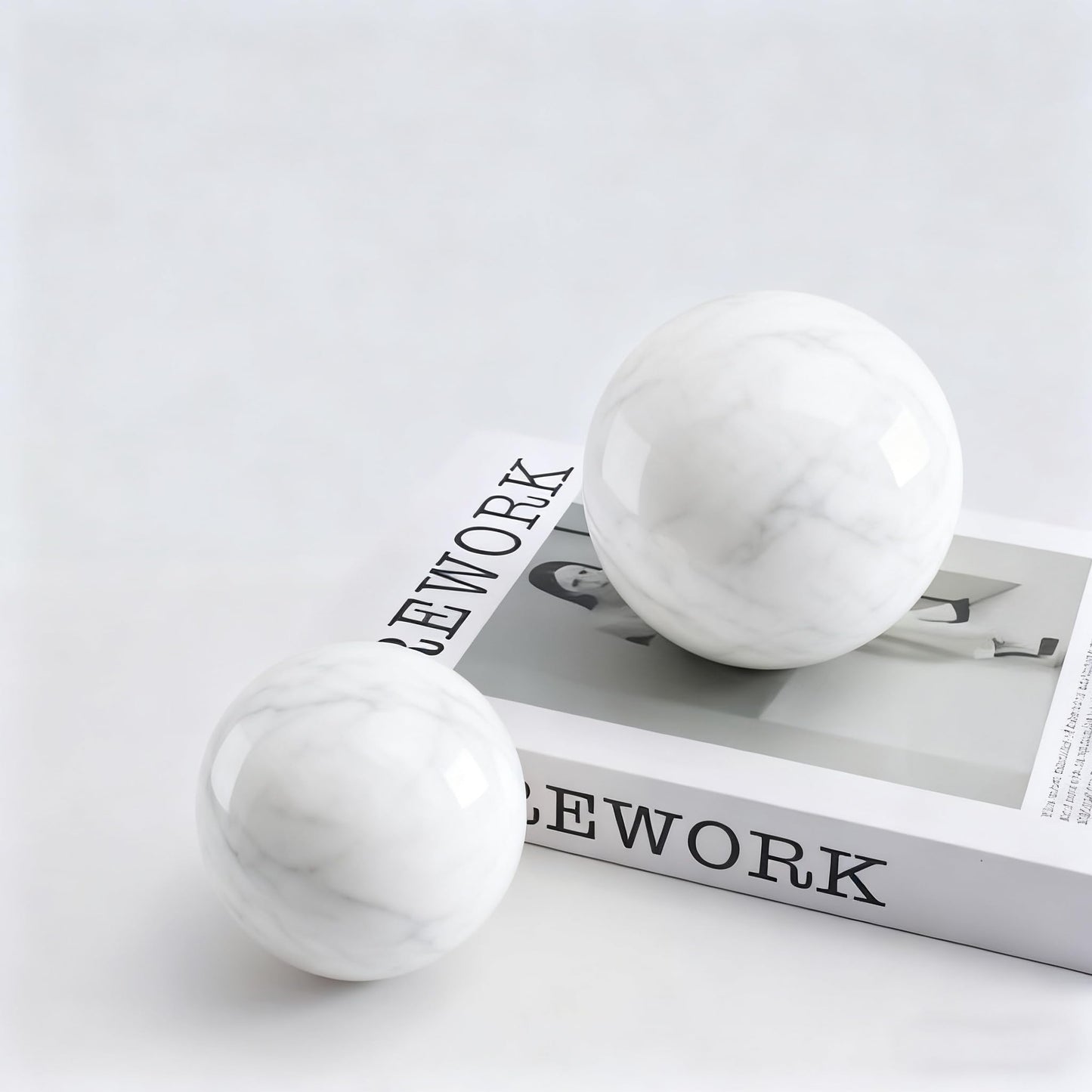 SIRIZEN-DIVING White Natural Marble Decorative Sphere Set, Heavy Solid Stone Balls for Home Decor, Bedroom, Entryway, Hotel, Dining Room Tabletop Display (12cm Diameter)