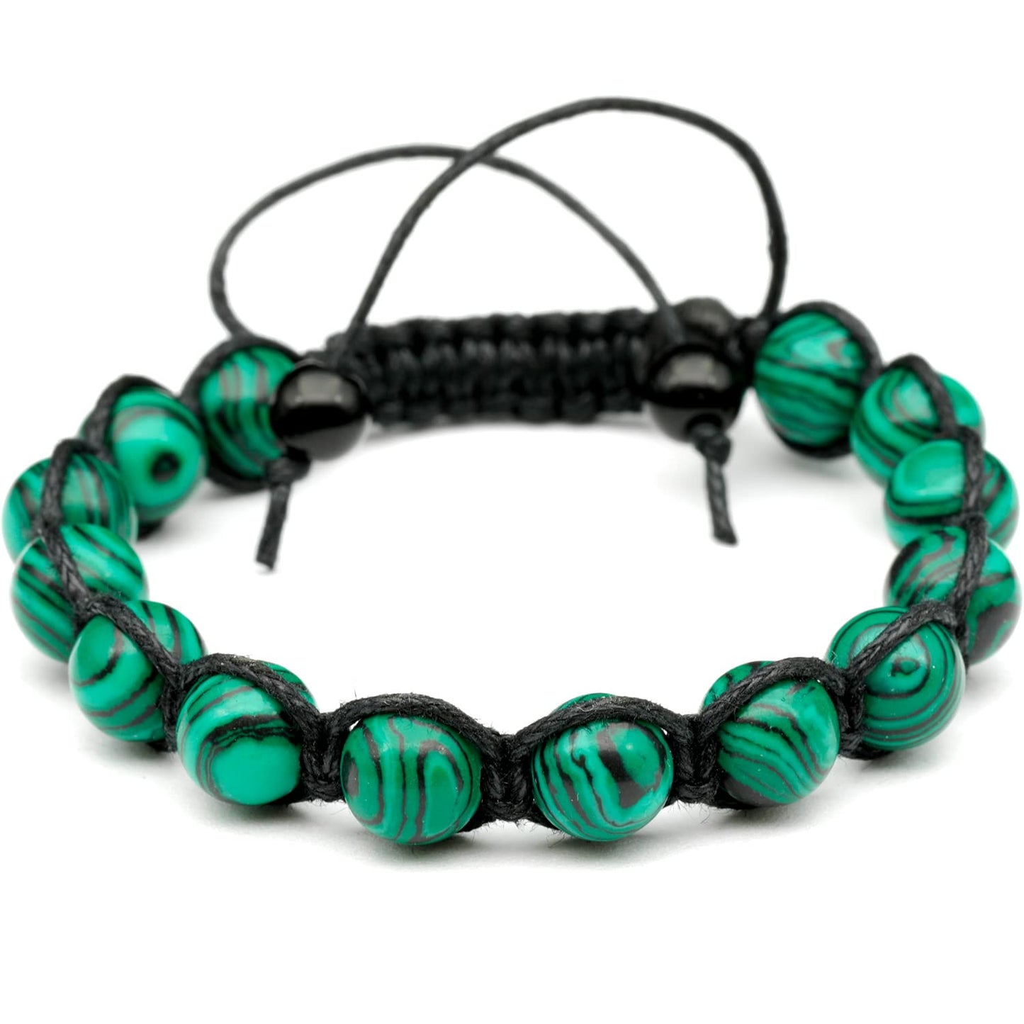ElisaJewelryArt - Natural Malachite Beaded Bracelet Genuine Gemstone Abundance Crystal Macrame Bracelet Unisex Bracelet (MEN, Malachite)