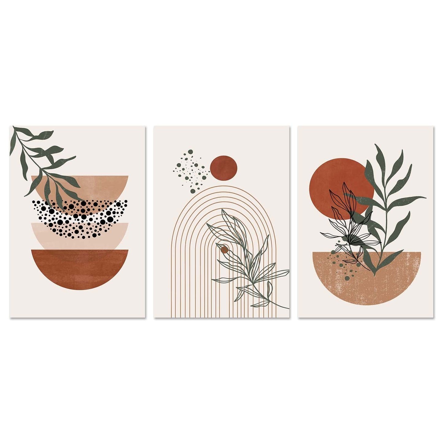 Boho Wall Art Prints, Boho Wall Decor, Abstract Geometric Prints Black Beige Terracotta Minimalist Art, Natural Framed Canvas Prints Artwork For Living Room Bathroom Bedroom Wall Decor