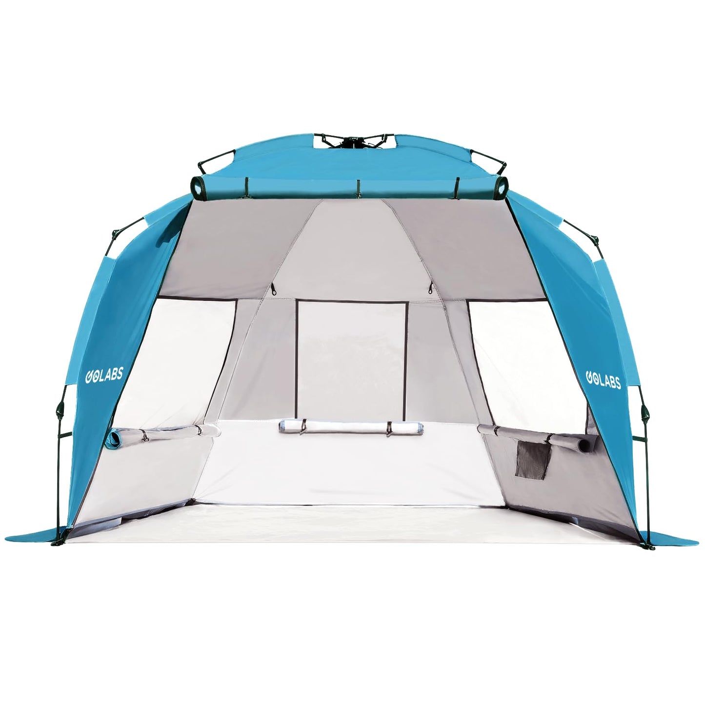 Golabs BT1 Pop up Beach Tent Sun Shelter for 3-Person, 1-Minute Setup by Pre-Attached Pole & UPF 50+, Beach Shade with Detachable Floor Mat, Mesh for Clear View & Airflow, only 7 lbs & Pocket and Hook