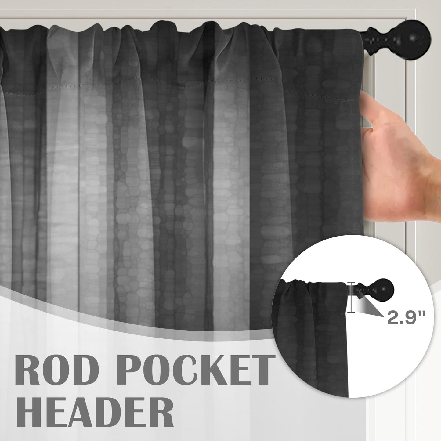 Emvency 2 Pack Dark Grey Valances Window Treatments, Gray Striped Abstract Blackout Drapes Adjustable Curtain for Windows Living Room Kitchen Over Sink, 52x18 Inch Rod Pocket Valances