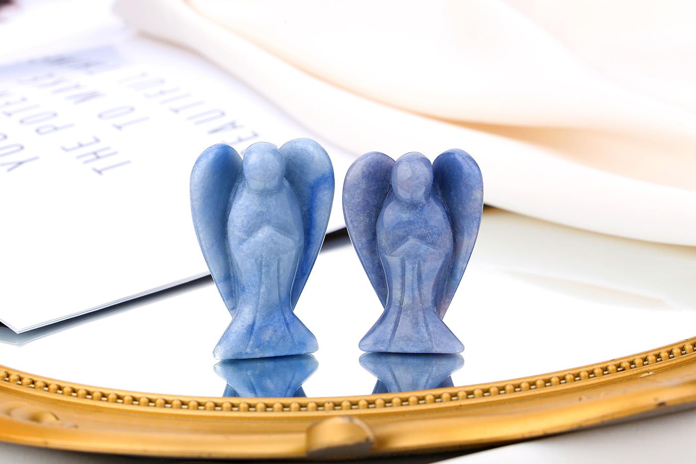 QINJIEJIE Blue Aventurine Crystals Angel Decor Peace Statue Stone Guardian Angel Healing Hand Carved Natural Gemstones Pocket Figurines Room Home Office Decorations Gifts for Women