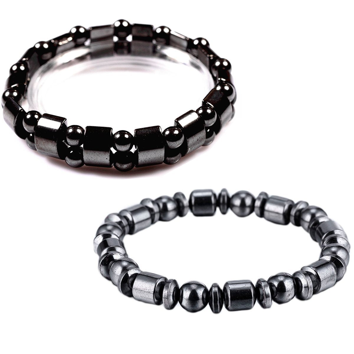 VIKI LYNN 2 Pcs Hematite Magnetic Bracelets for Women and Men Hematite Magnetic Stone Beads Adjustable Magnetic Bracelet Wristband Dainty Jewelry Gift for Mom, Dad, Wife, Friend, Couple