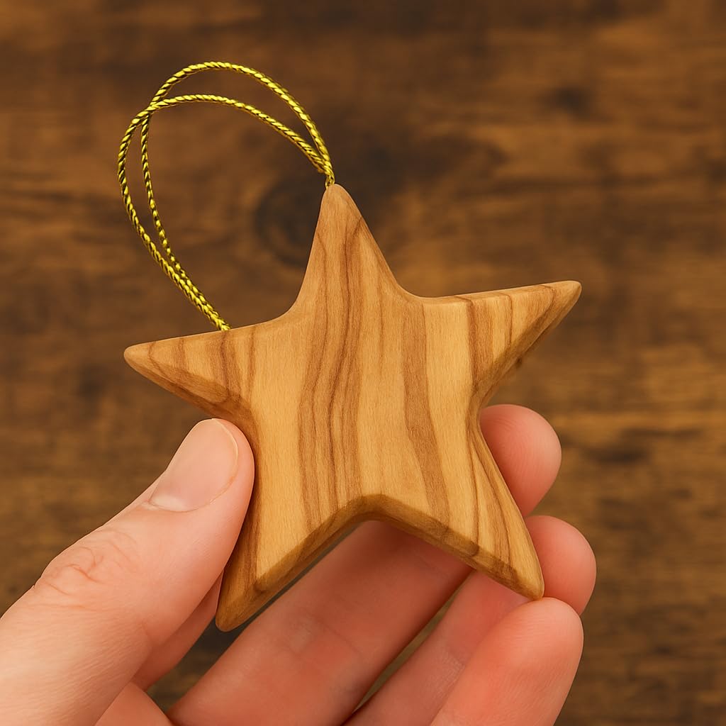 Handcrafted Olive Wood Star Ornament - Unique 2.56”x2.76” Eco-Friendly Christmas Tree Decor, Authentic Mediterranean Craft, Sustainable Holiday Decoration, Perfect Eco Gift for Christmas