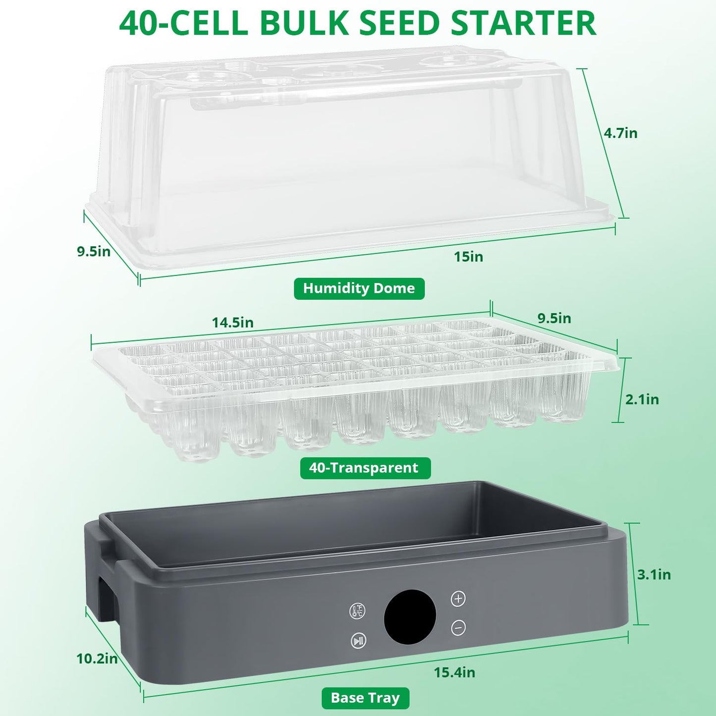 Sondiko Seed Starter Tray with Grow Light, Heated Seed Starter Kit with Temperature Display, Humidity Dome Germination Kit, Adjustable Plant Light for Seed Starting and Seedling Growth