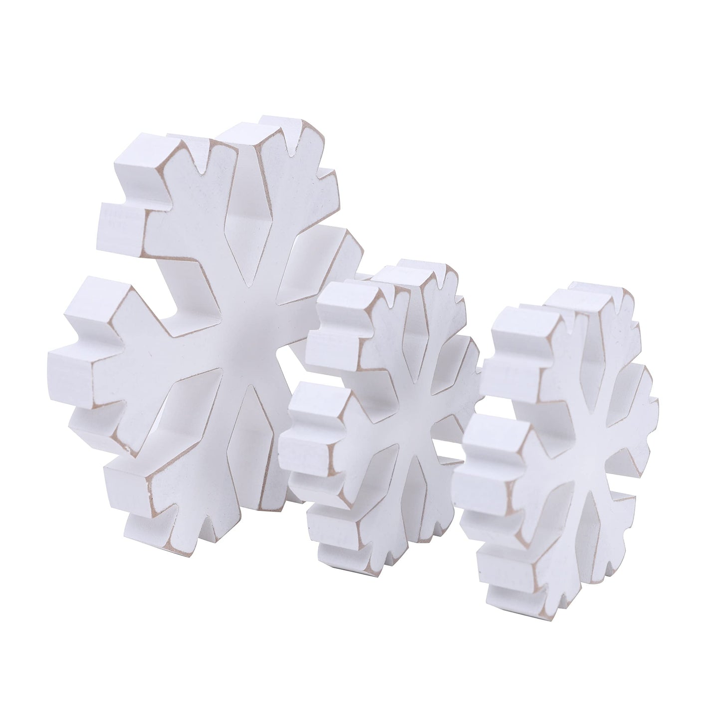 WAWOO 3 Pieces Winter Farmhouse Snowflake Decor - White Distressed Snowflakes for Christmas, Photo Props, Fireplace