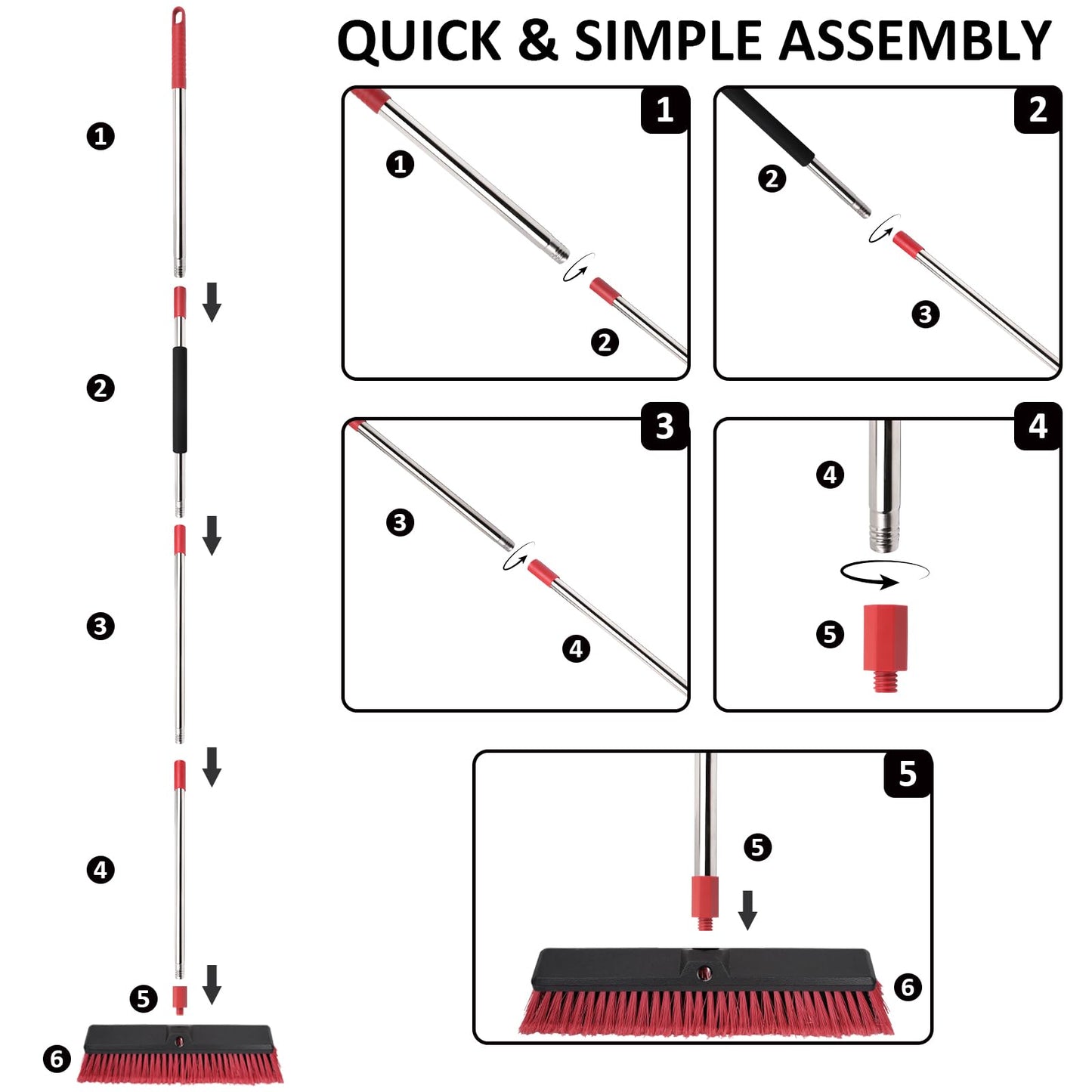 Honclea 18” Push Broom with 70” Adjustable Handle - Heavy Duty Outdoor Broom for Shop, Garage, Driveway, Patio, Yard & Deck Cleaning