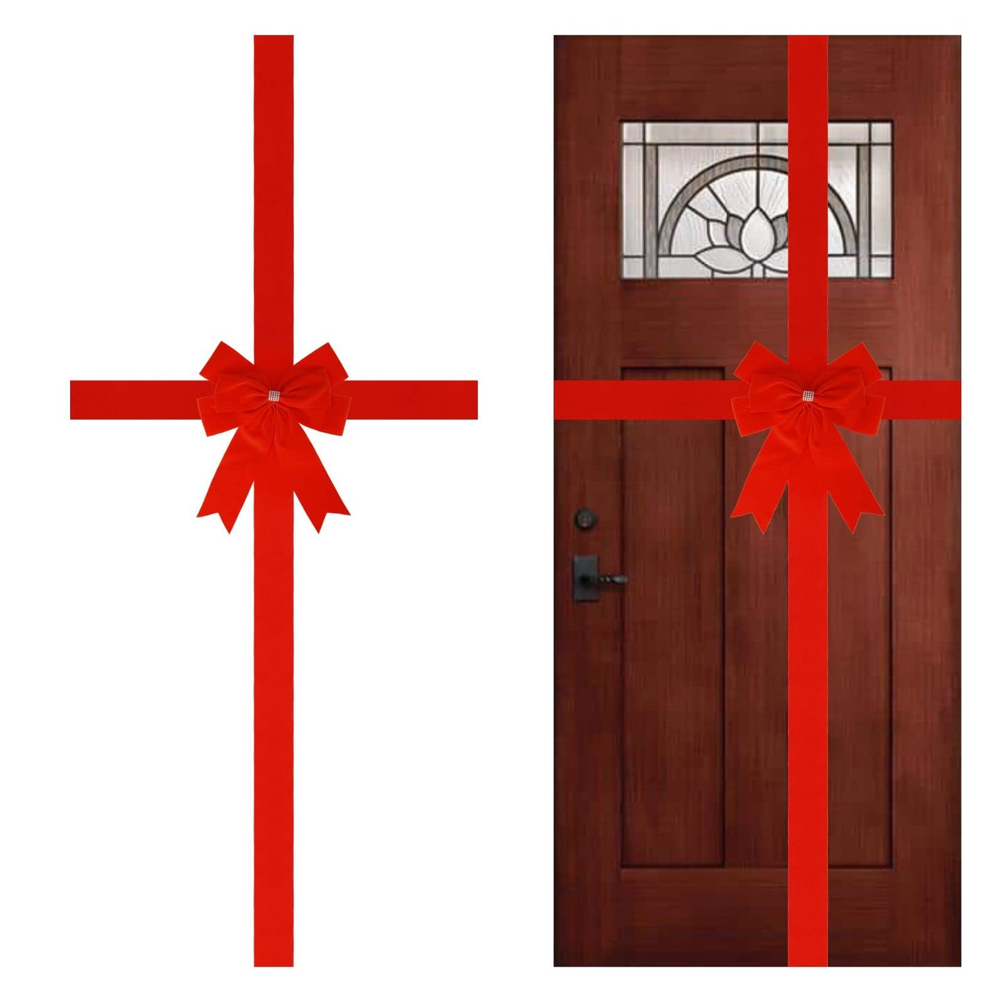 Meseey 1 Pcs Large Christmas Velvet Red Cabinet Door Ribbon Bows Gate Door Christmas Wreath Bow Festival Wrapping Decorations for Christmas Tree Fireplace Home Front Door Party Supplies (Red, 1)