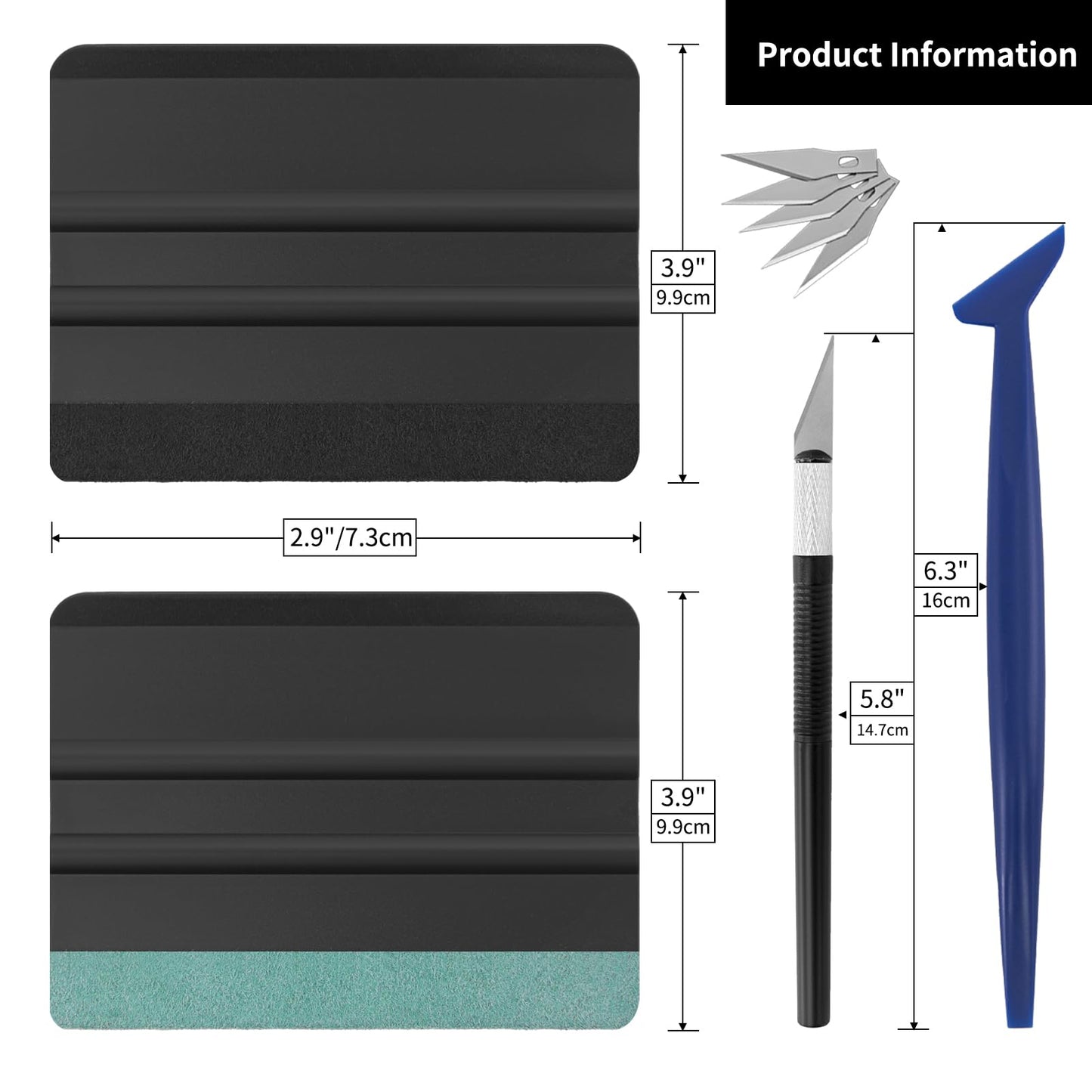 Amzdepot Window Tint Kit, Profession Car Wrap Kit with Felt Squeegee and Felt Replacements, Craft Knife and Blades, Safe Vinyl Cutter, Micro Squeegee for Vinyl Wrap Tools Tint Tools