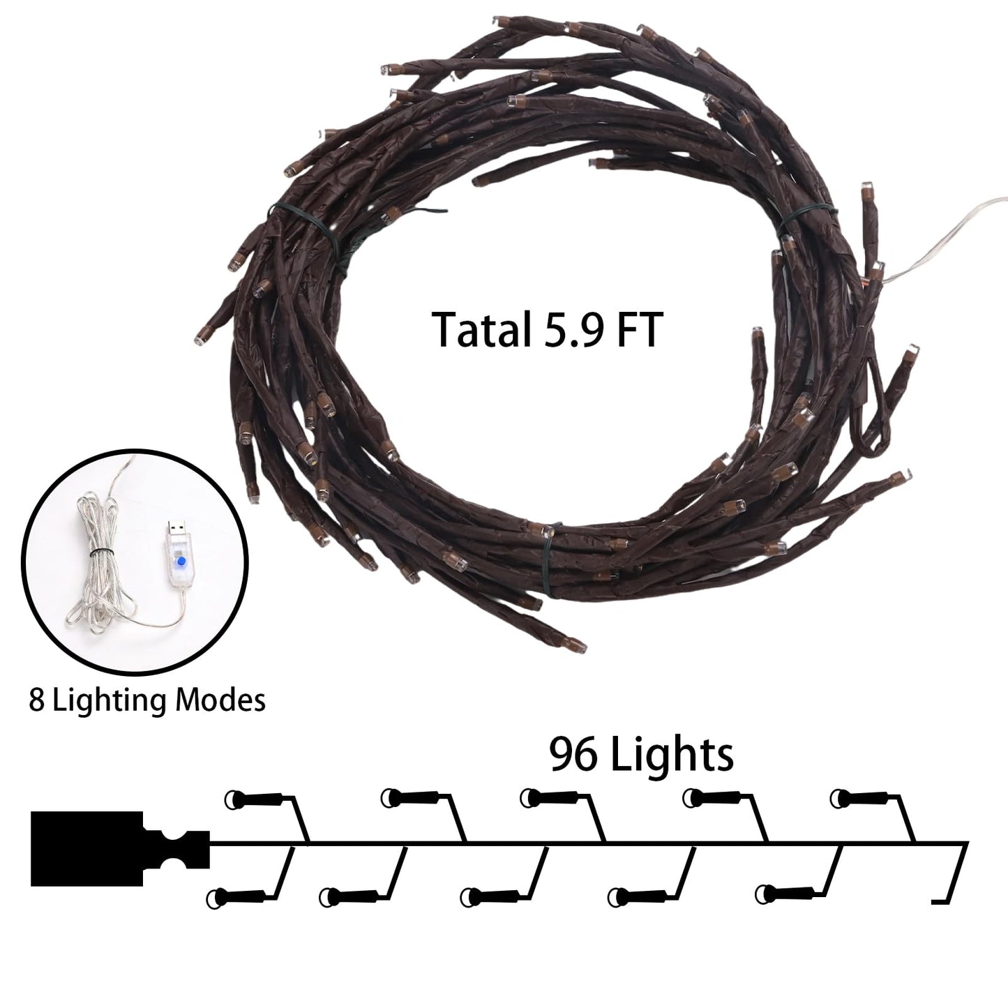 XINXIANLIAN 96 LED Willow Vine Lights 6FT Enchanted Wall Decoration Vine Lights 8 Modes for Home Indoor Wall Decoration (Warm White)