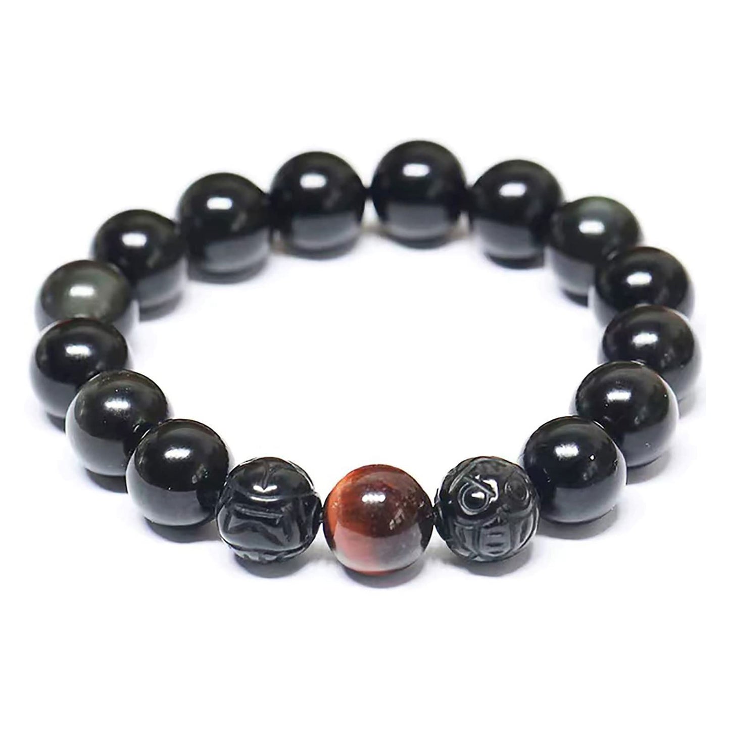 Black Obsidian Bracelet,Feng Shui Black Obsidian Wealth Bracelet for Women Men Couples Handmade Stretch Obsidian Bracelet Bangle with Carved Pixiu Tiger Eye Stone Attract Wealth Money and Good Luck