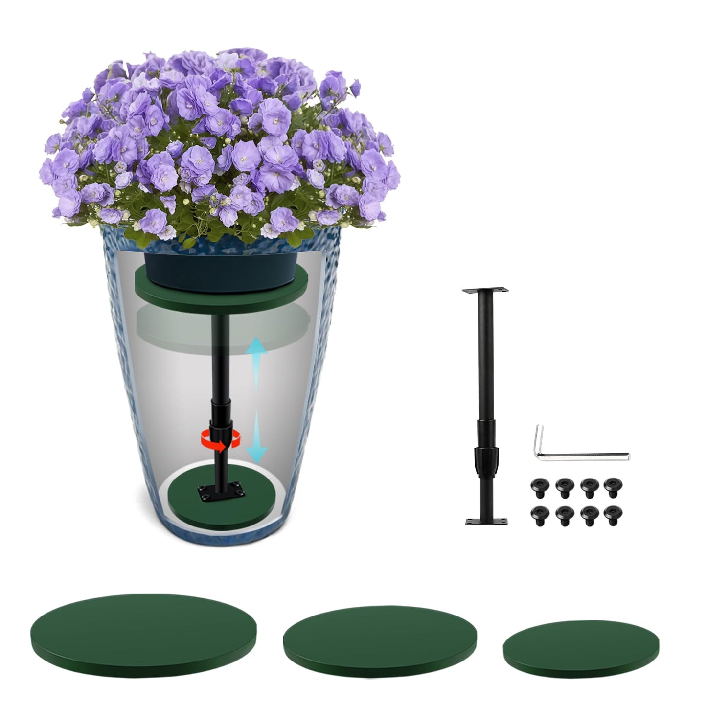 Axcoix Adjustable Height Plant Risers for Inside Pots, 12-21" Planter Inserts for Large Pots, Planter Lift Insert for Tall Square Round Taper Planters (6" 8" 10" Base or Top)