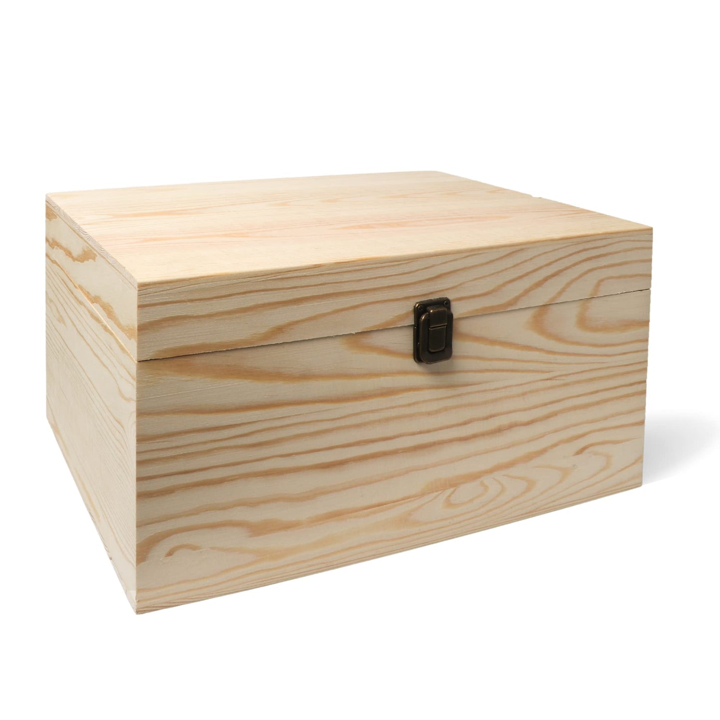 VIKOS Products 13.8x9.9x6.7-Inch/ 3.33-Gal. X-Large Unfinished Wooden Box for DIY Crafts & Storage with Hinges & Retro Front Clasps - Natural Pine - Smooth Paintable Surface