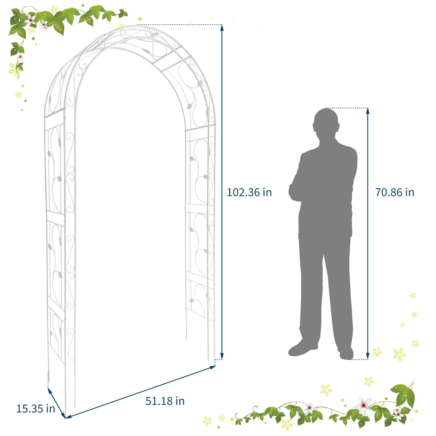 Jojoka White Metal Garden Arch Trellis 8.5FT, Rust-Resistant Steel Pergola Arbor for Climbing Plants Vines, Decorative Outdoor Archway for Lawn Patio Backyard and Wedding Pathways