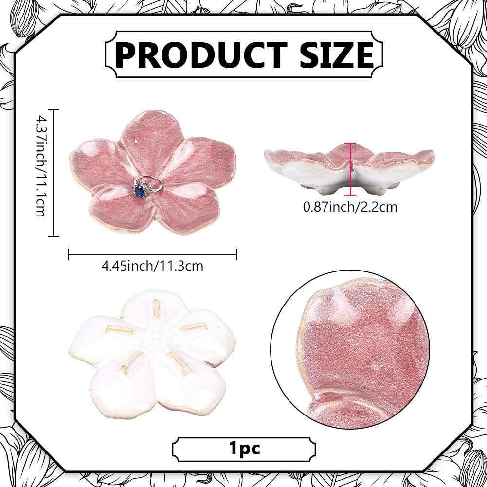 EVERJOYCRAFT Ceramic Jewelry Dish Tray Small Trinket Tray Aesthetic Nightstand Room Decor Ring Holder Flower Shape Elegant Jewlery Plate Bowl for Christmas Birthday Gifts for Women (Dark Salmon)