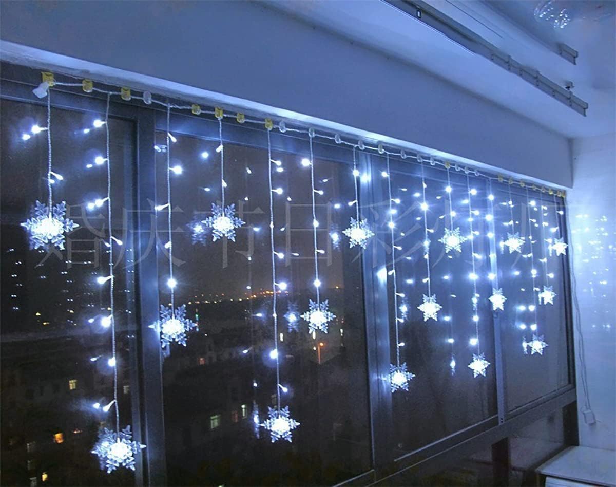 JAYIDAMAI Christmas Snowflakes LED Curtain String Lights 11.5ft/3.5M 96LED Christmas Window Curtain Light Plug in String Light for Xmas Decor,Indoor and Outdoor,Birthday Party,Wedding, Bedroom Patio