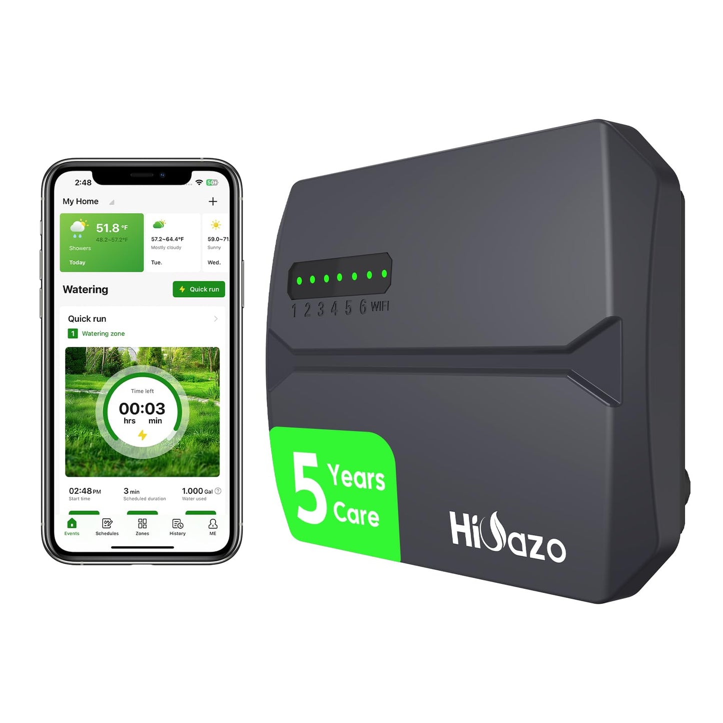 Smart Sprinklers Controller WiFi, Irrigation Controller Easy Use App Enabled, 6 Zone + 16 Plans, Save Water Auto Skip Rain, Freeze & Wind, 10 Minutes Install