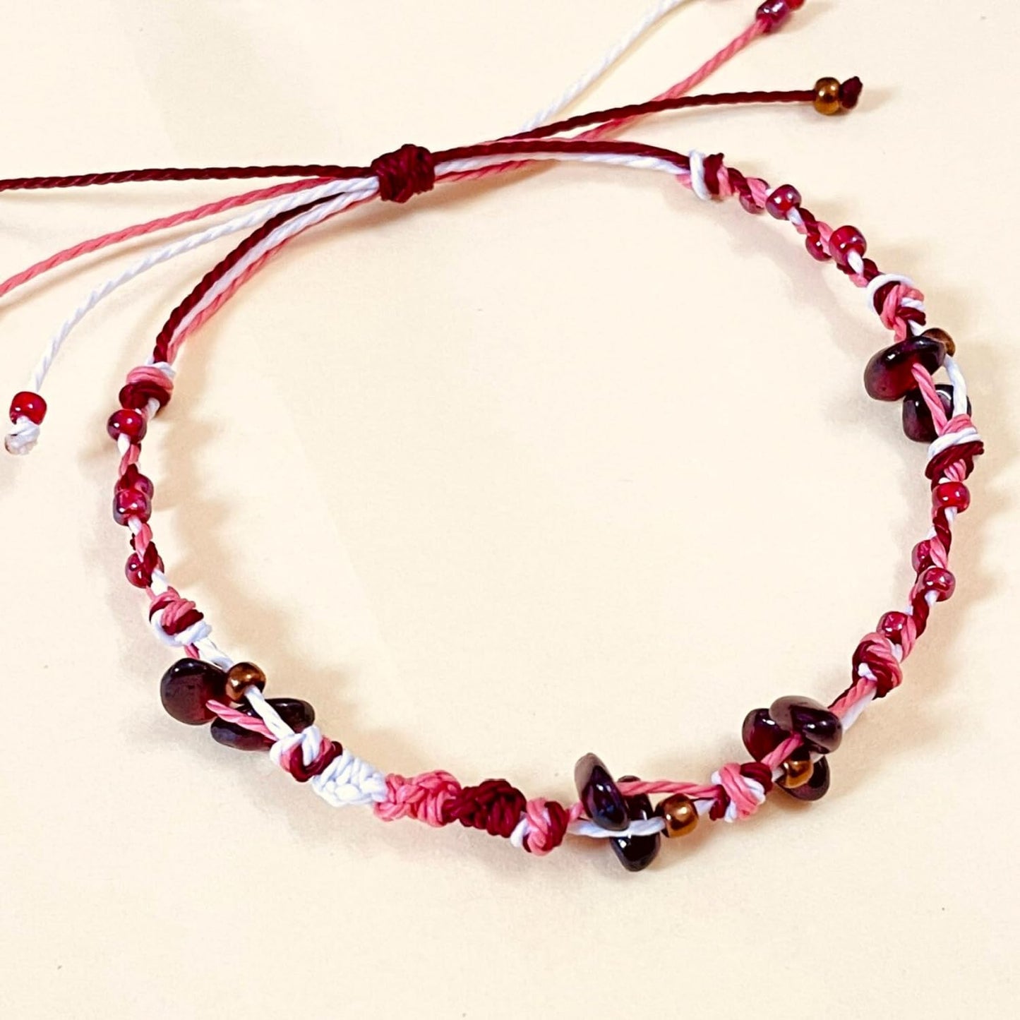 PusSoul Handmade Small Garnet Crystal Bracelet (6.5-7.5'') - Hand Braided, Natural Crystal, Adjustable, Waterproof, Chakra Beaded - Valentine Gifts for Women, Girlfriend & Couples from