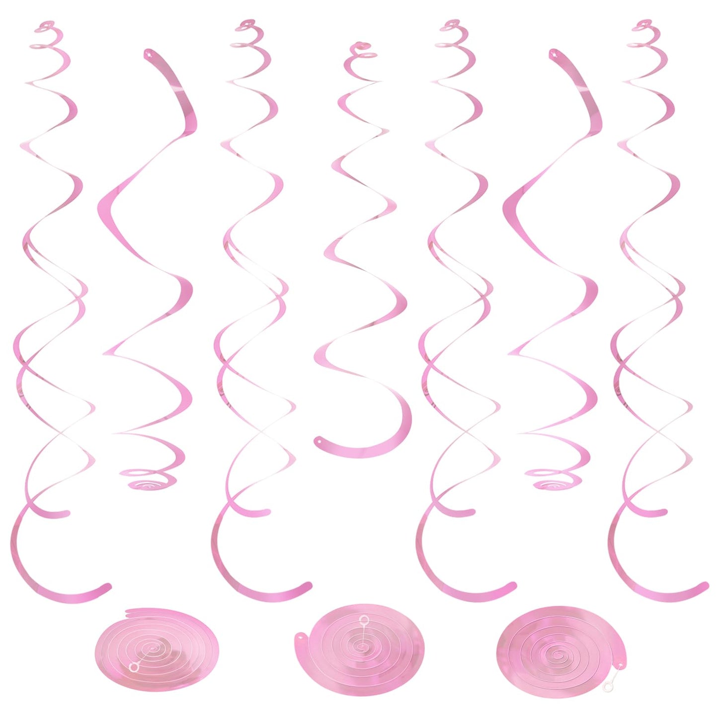 24 PCS Pink Hanging Swirl, Sparkle Ceiling Hanging Decorations, Plastic Streamer Party Decorations with Double-Swirls and Single-Swirls for Birthday Decorations, Easter, Graduation, Baby Shower