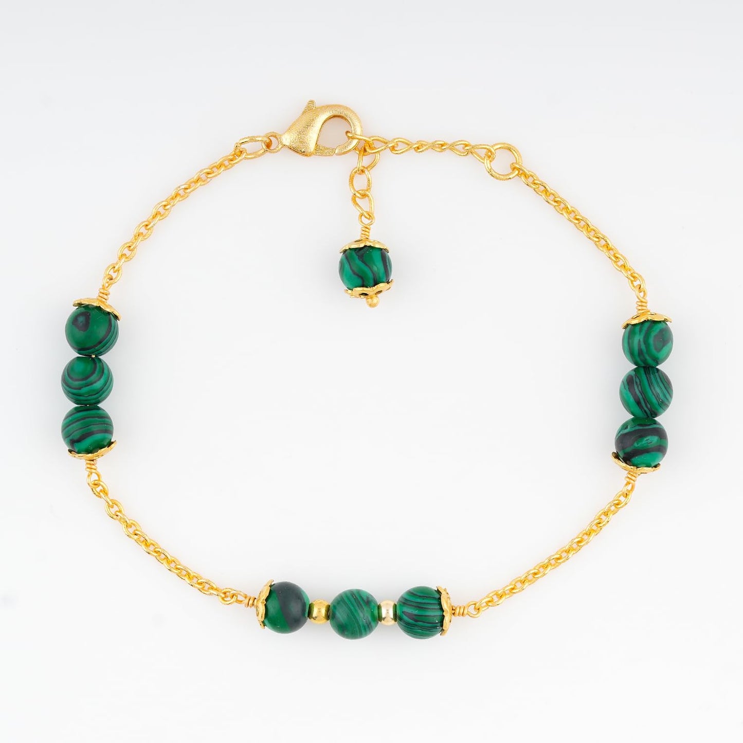 JEWEL OF ROCKS Stylish MALACHITE Bracelet, Handmade Craft, Beads Bracelet, Chakra Healing Bracelet, Gemstone Women Jewelry, Hypoallergenic Gold Plated Brass Bracelets 8" inch