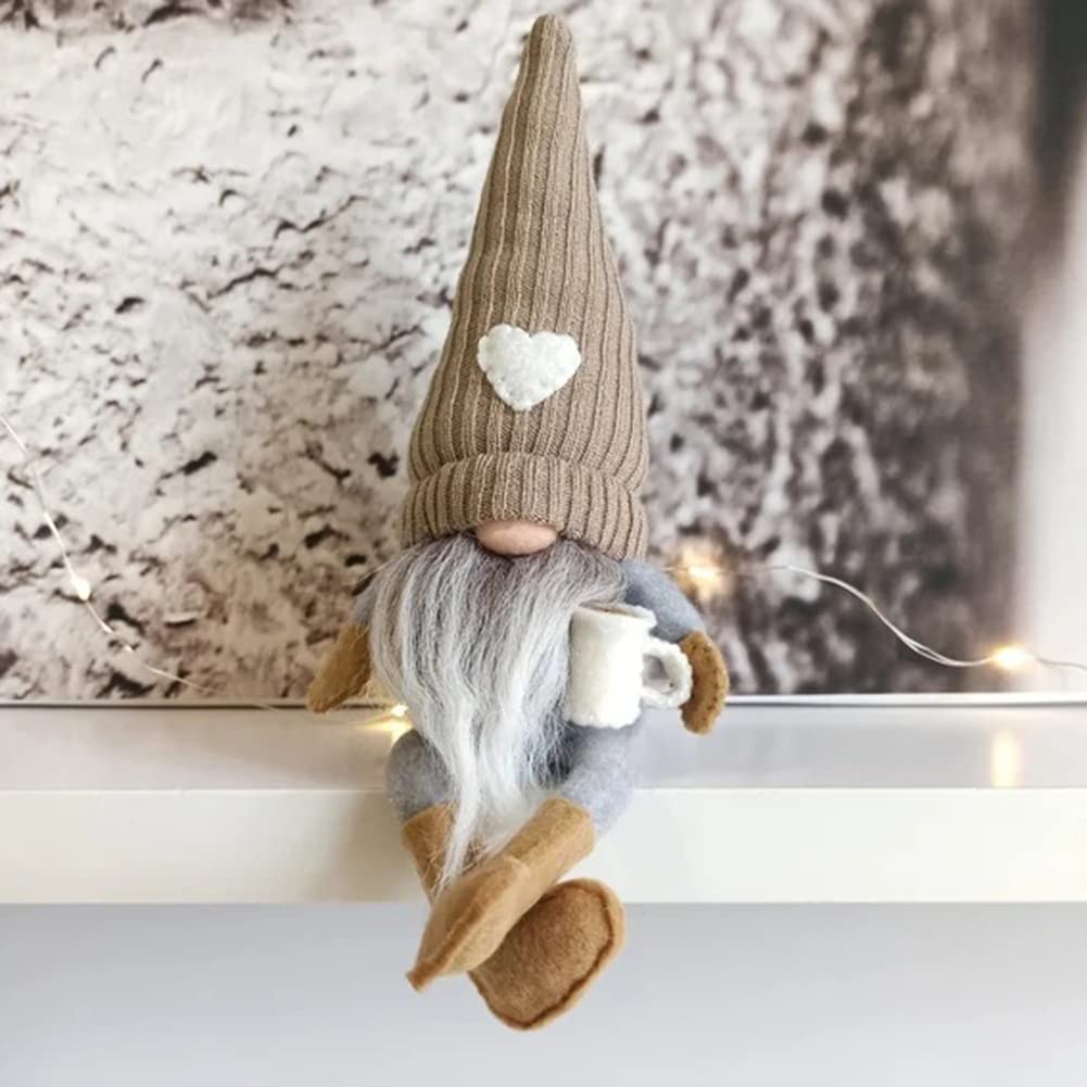 JstDoit 2 Pcs Gnomes Plush Bar Decor, Handmade Swedish Tomte Gifts Farmhouse Scandinavian Figurine Gnome for Home Kitchen Coffee Station Table Shelf (Brown)