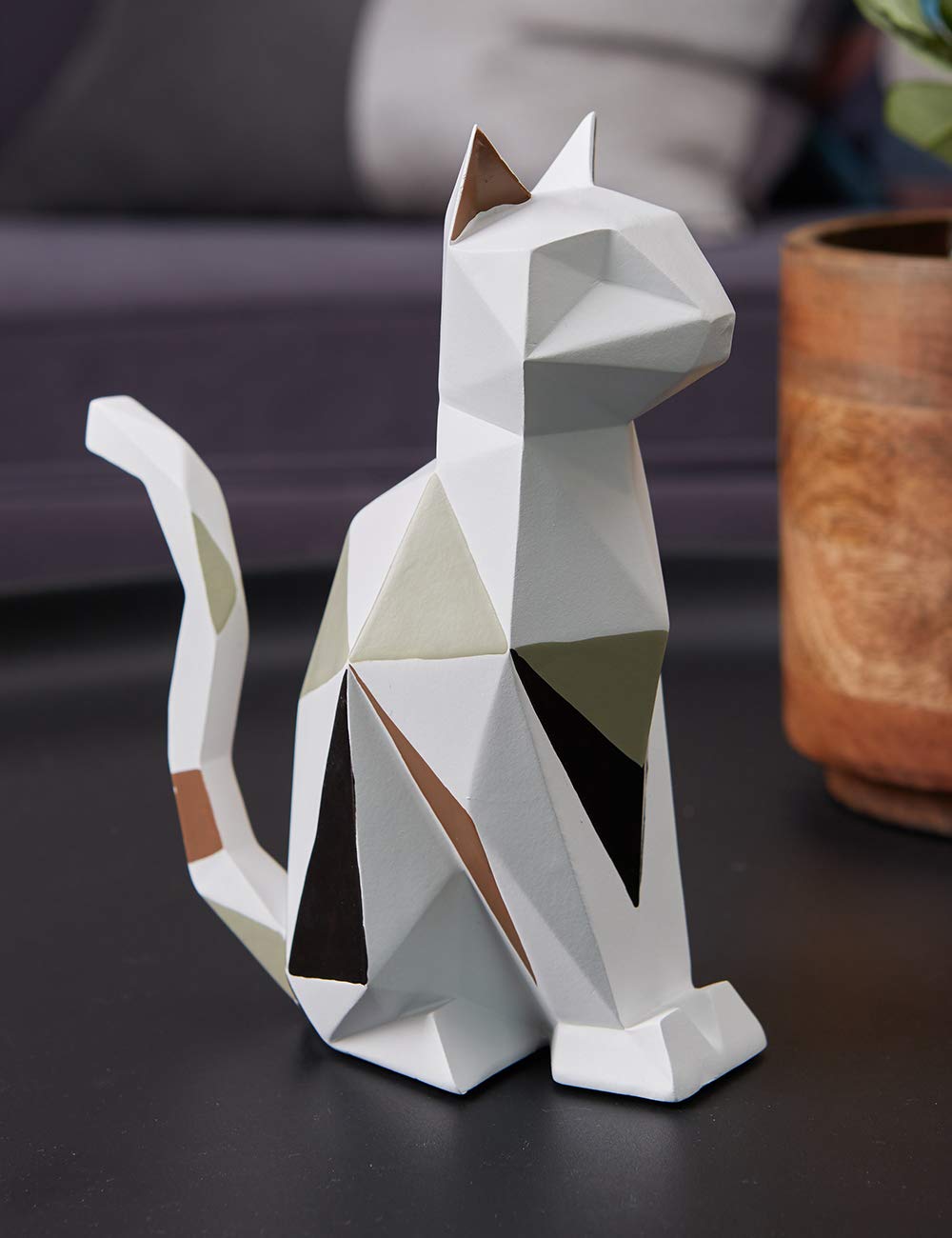 HAUCOZE Cat Statue Modern Animal Sculpture Home Decor Geometric Art for Living Room Office Desktop Gift 7.3 Inch