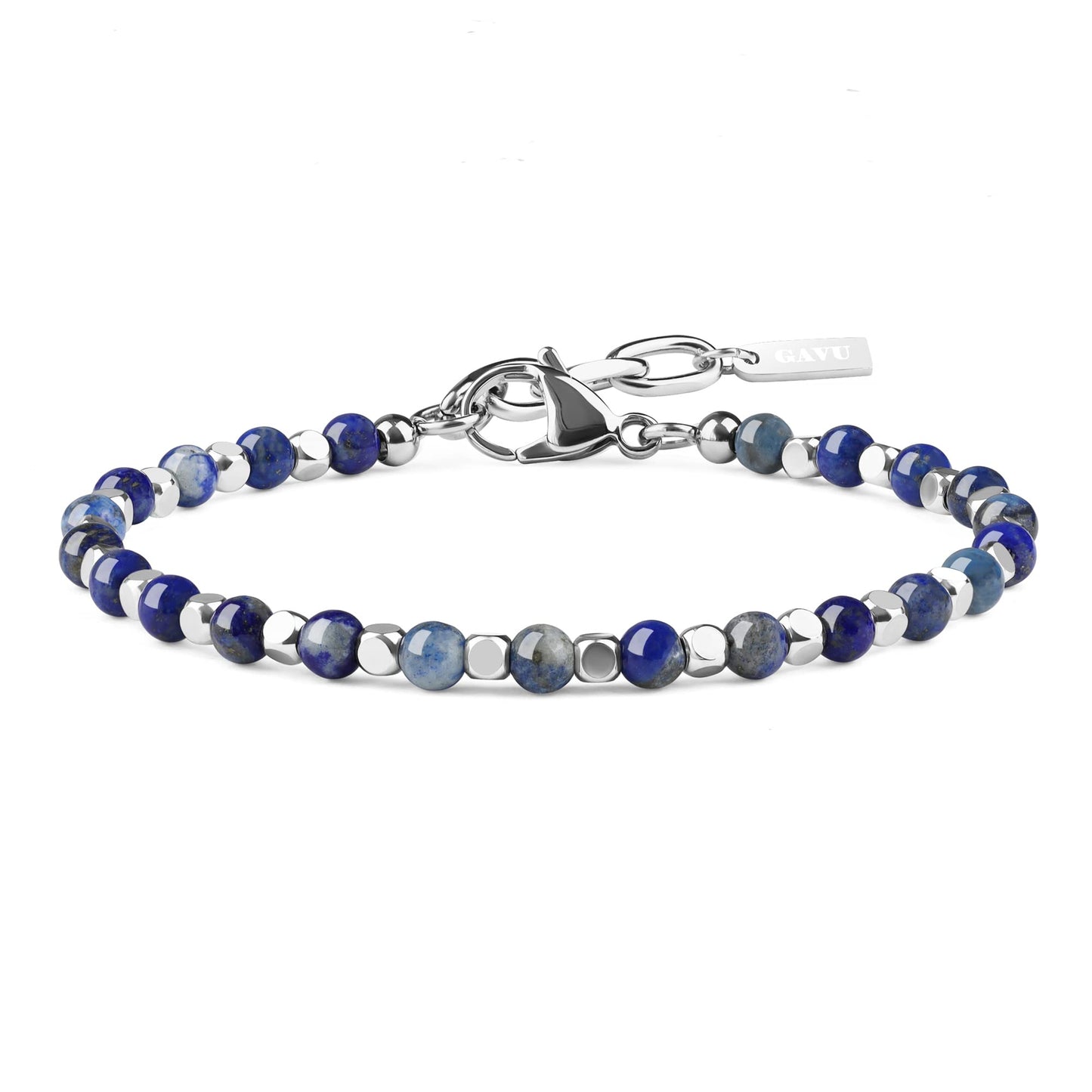 GAVU Men’s Lapis Lazuli Bracelet, Italian Crystal Bracelet for Men 4mm