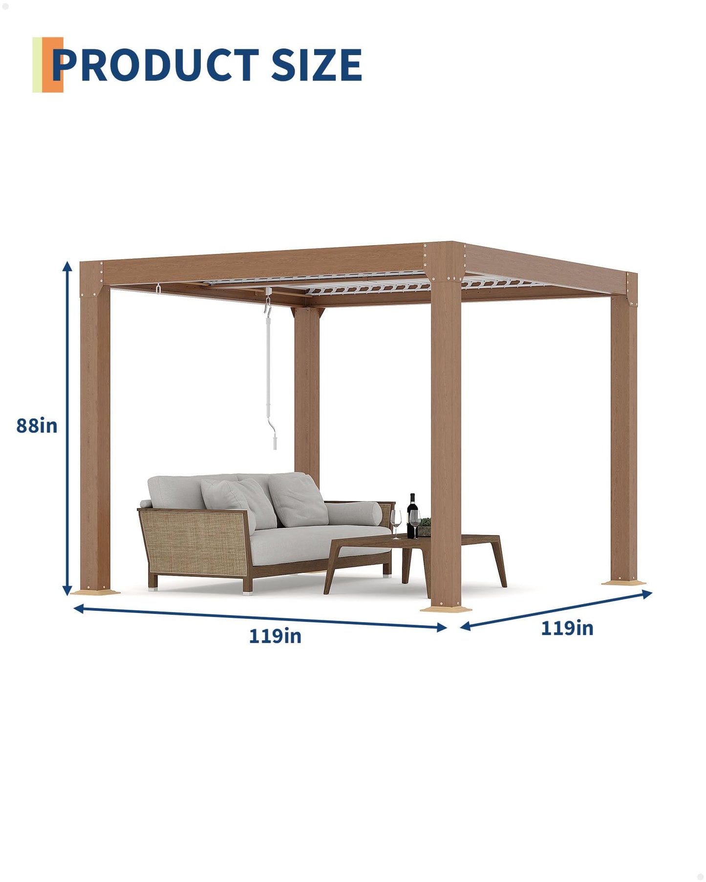 GarveeLife Louvered Pergola 10 ft x10', Outdoor Pergola with Adjustable Louvered Roof, Reinforced Aluminum Frame, Integrated Drainage System, Hardtop Gazebo for Patio, Deck, Wood Grain