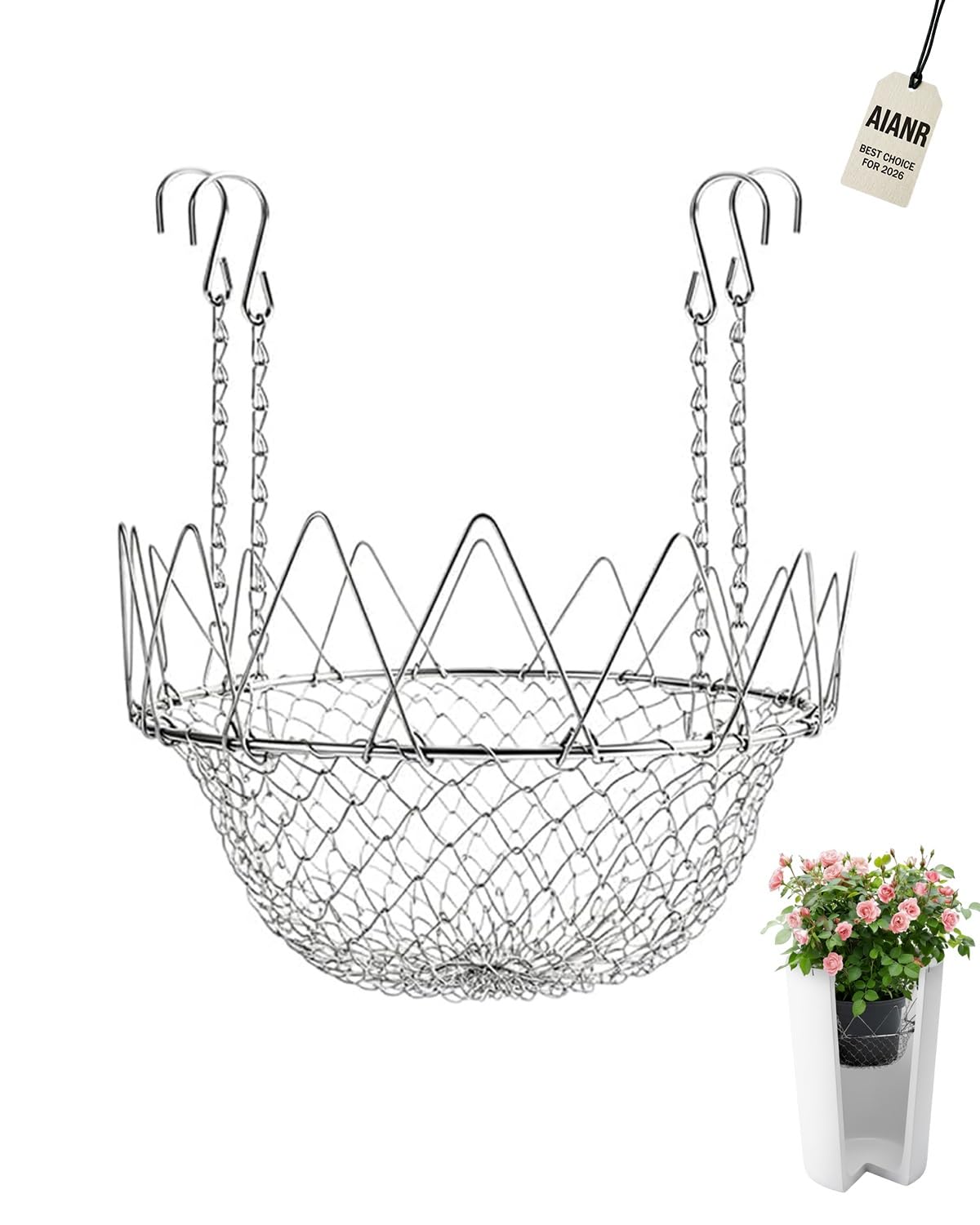 AIANR Adjustable Planter Insert, Stainless Steel Plant Riser with Adjustable Height Range, Fits Most Wide Top Pot Openings, Practical Liner Filler for Home Courtyard and Garden Container(1pc)