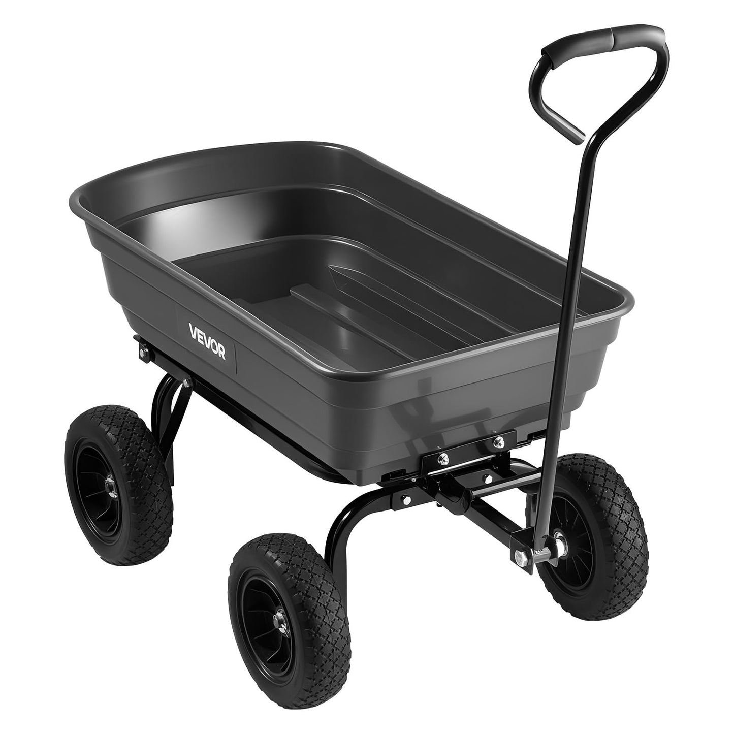 VEVOR 4 Cu.Ft 600LBS Poly Garden Cart Dump Wagon, 4 Wheel Heavy Duty Wheelbarrow with 10" Flat Free Tires, Yard Cart Dump Wagon with Quick-Release System