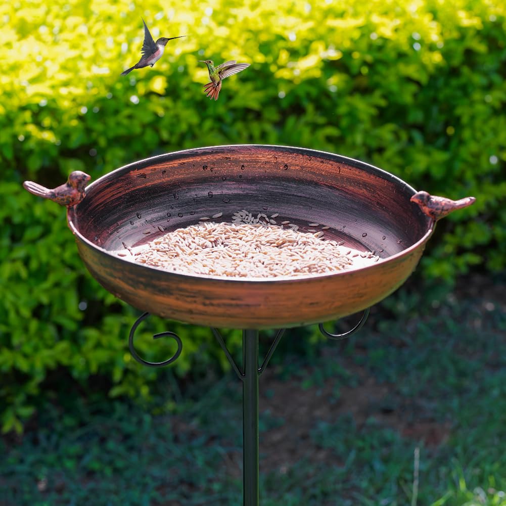 DREAMSOUL 38 Inch Tall Bird Bath with Stake, Vintage Copper Bird Bath for Outside Metal Freestanding Birdbath for Garden Yard Patio